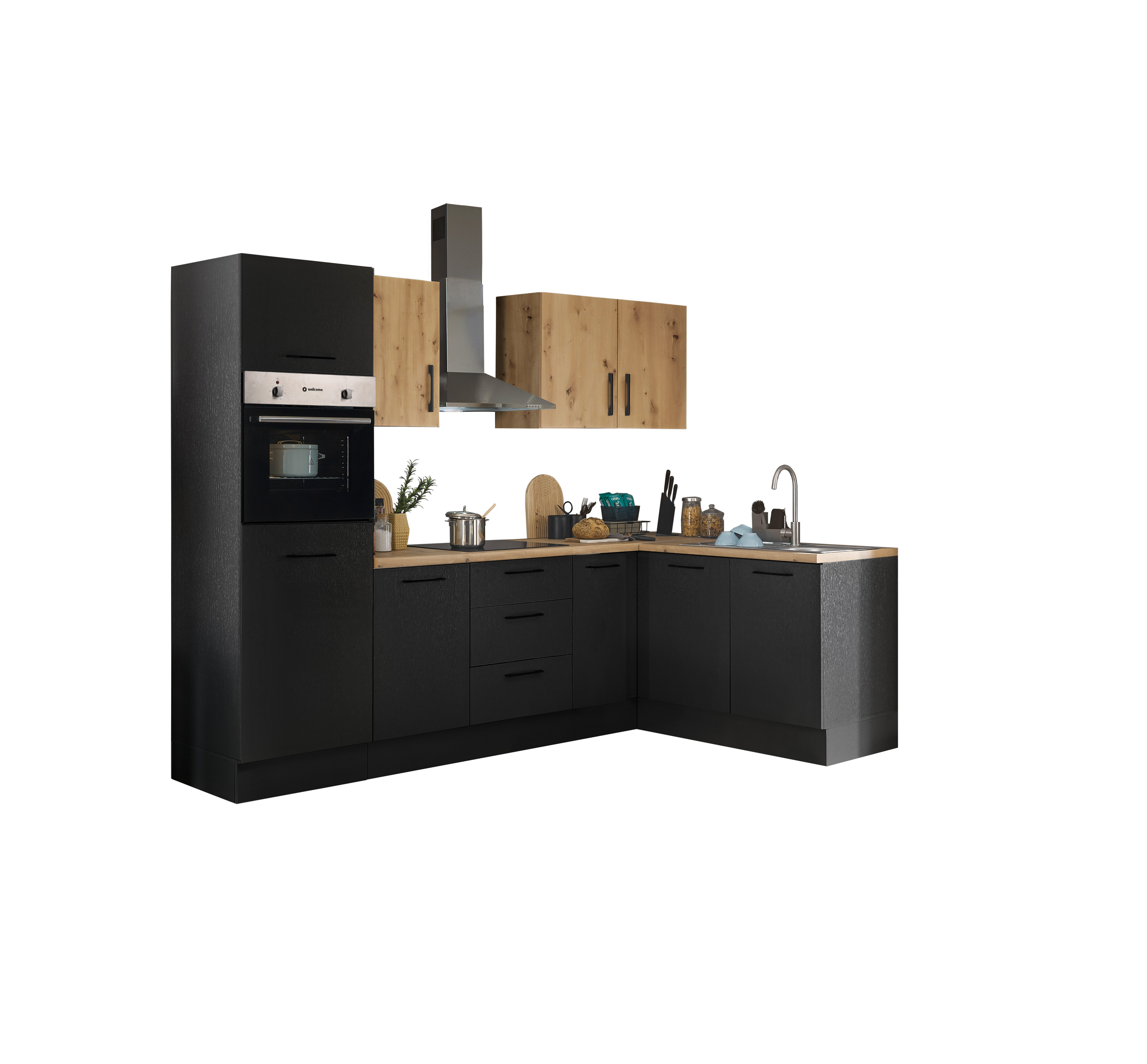 Bloc cuisine avec électroménager CORNWALL (cuisine d'angle-four-réfrigérateur) V Bloc cuisine avec électroménager CORNWALL (cuisine d'angle-four-réfrigérateur) V