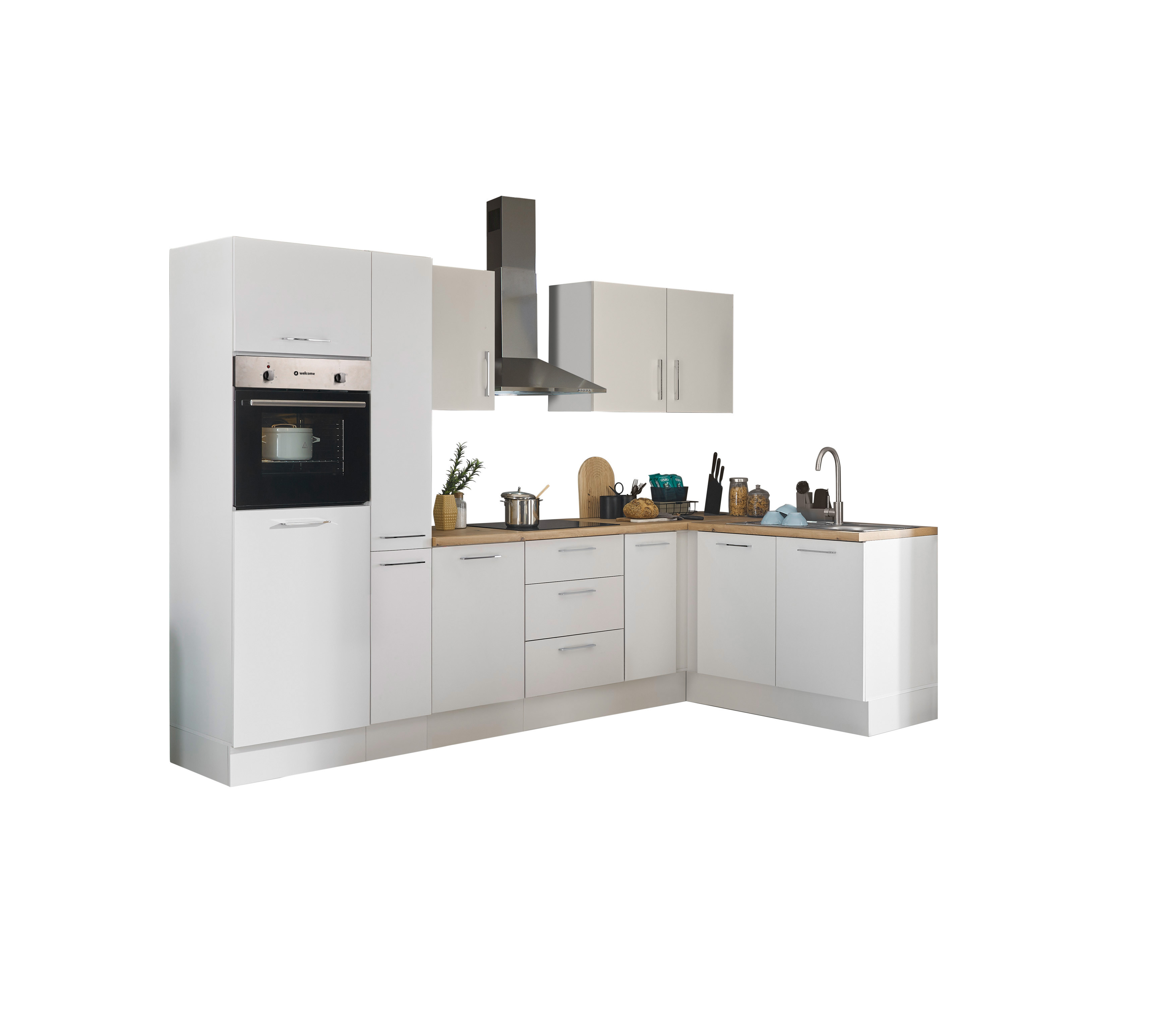 Bloc cuisine avec électroménager CORNWALL (cuisine d'angle-four-réfrigérateur-armoire coulissante) I Bloc cuisine avec électroménager CORNWALL (cuisine d'angle-four-réfrigérateur-armoire coulissante) I