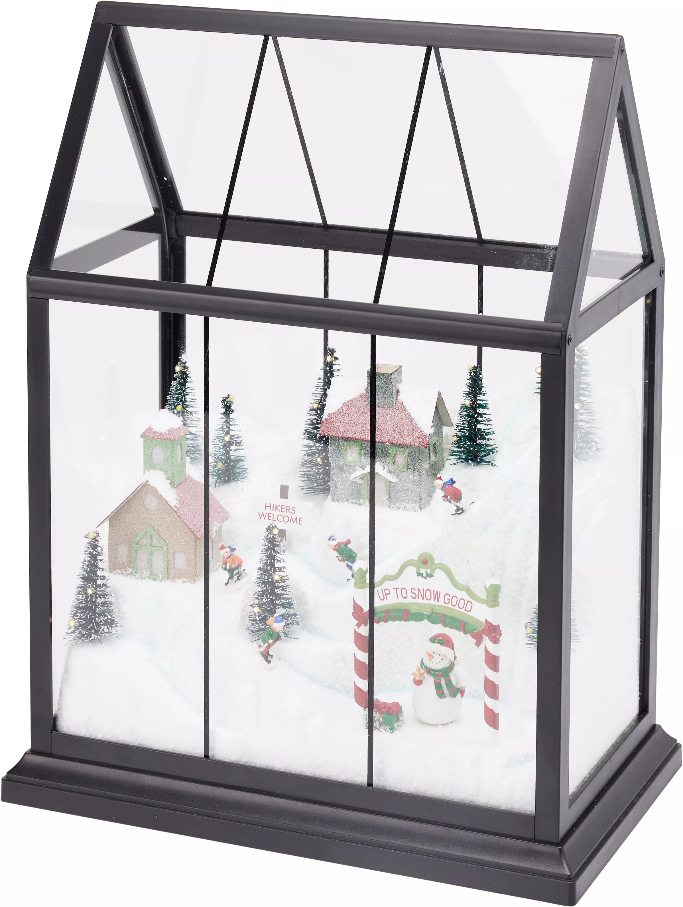 Glashaus mit Winterlandschaft und LED CHRISTMAS