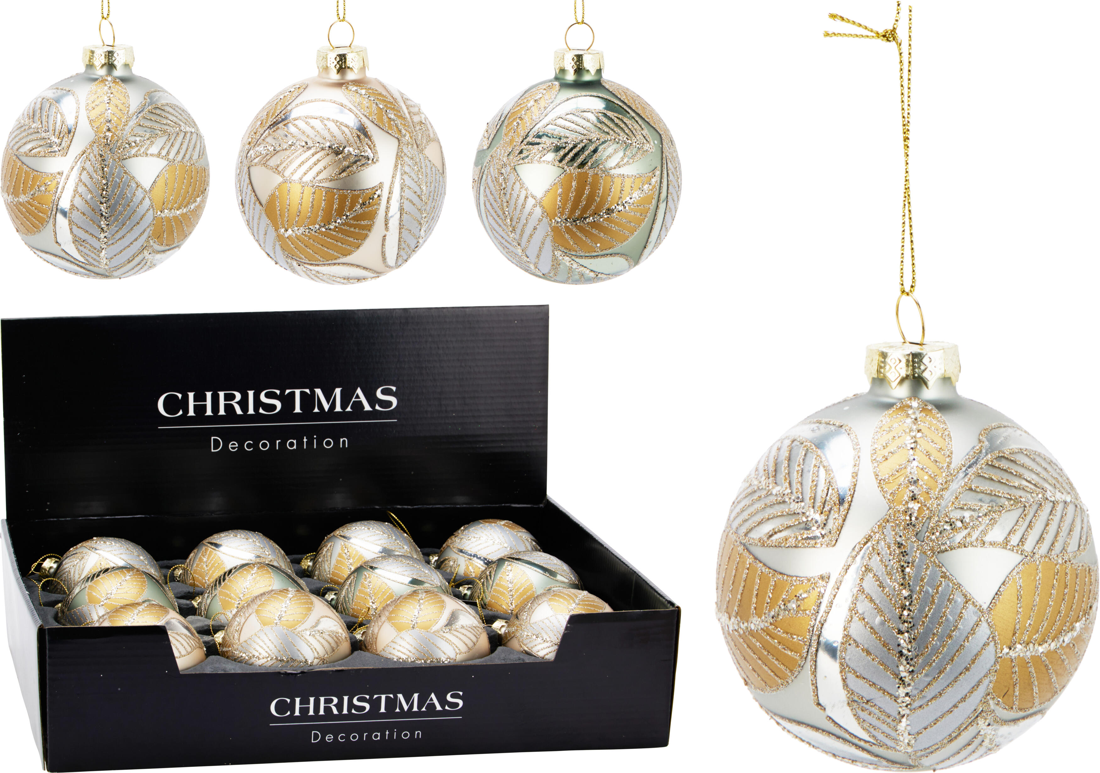 Boule de Noël avec feuilles pailletées CHRISTMAS Boule de Noël avec feuilles pailletées CHRISTMAS