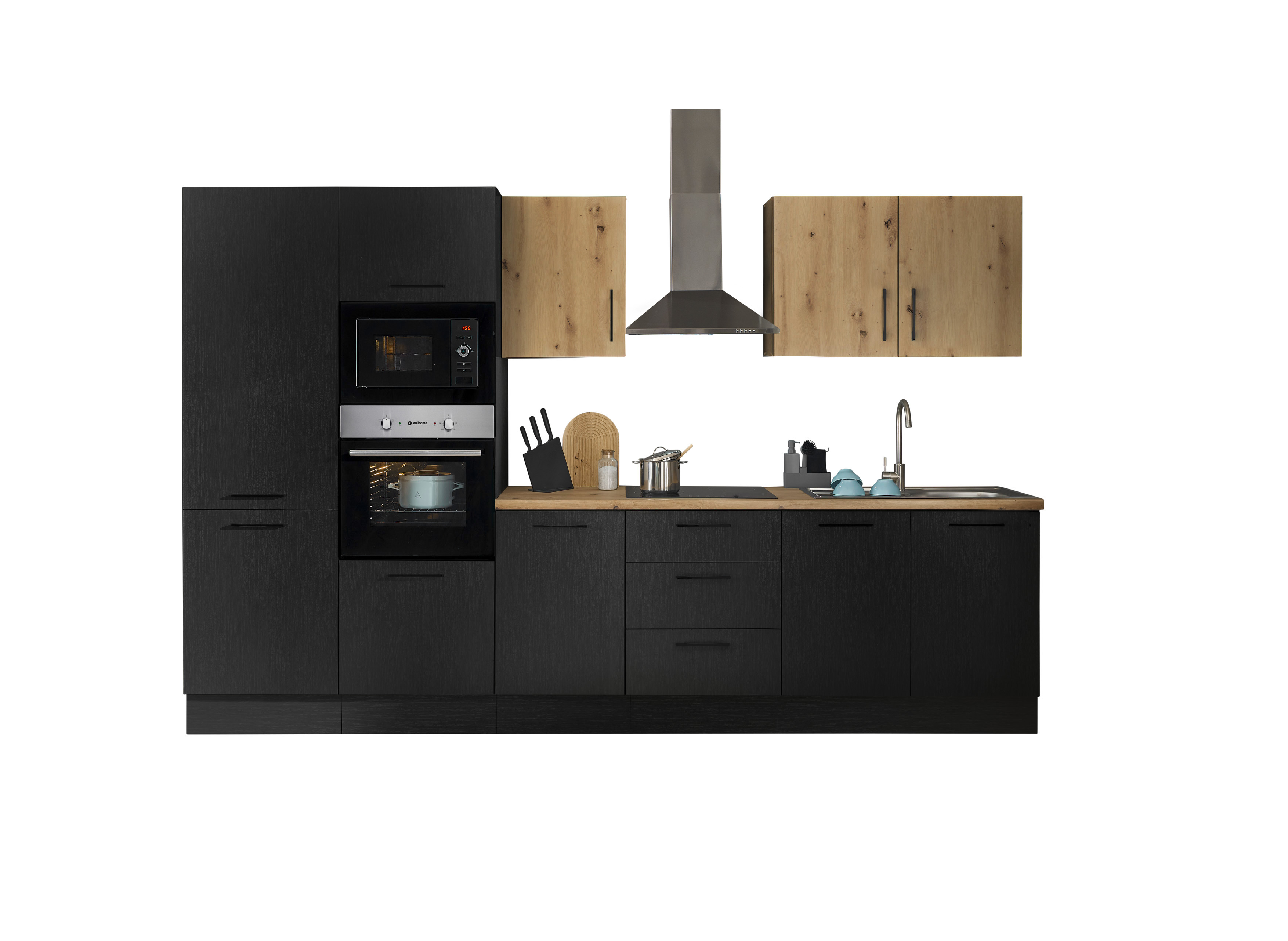 Küchenblock mit E-Geräten CORNWALL (Zeile-Backofen-Kühlschrank-Mikrowelle) III Küchenblock mit E-Geräten CORNWALL (Zeile-Backofen-Kühlschrank-Mikrowelle) III