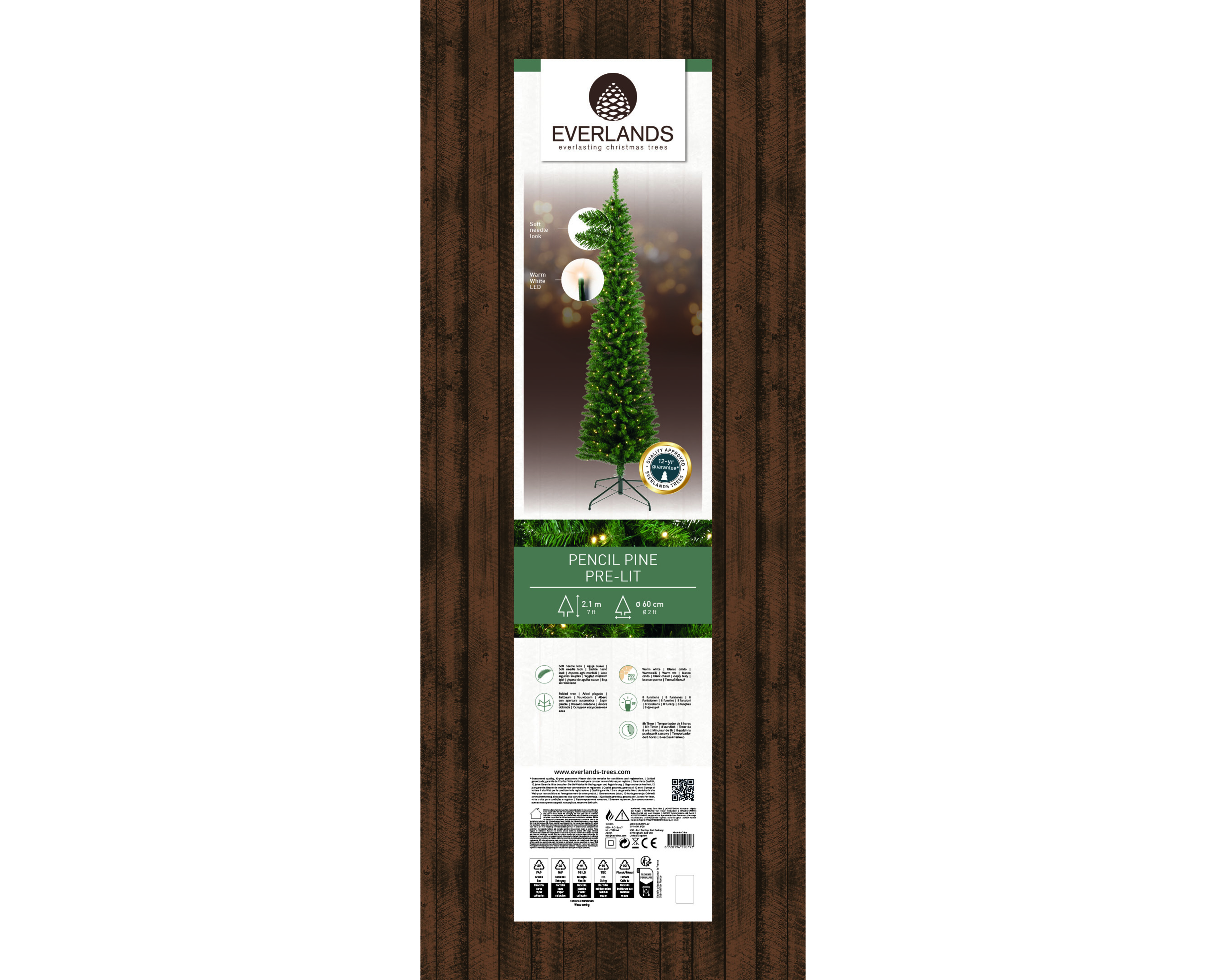 Tannenbaum 210cm mit LED Lichterkette  PENCIL KIEFER