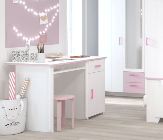 Chambre d'enfant combinée BIOTIFUL 13, ton blanc et rose