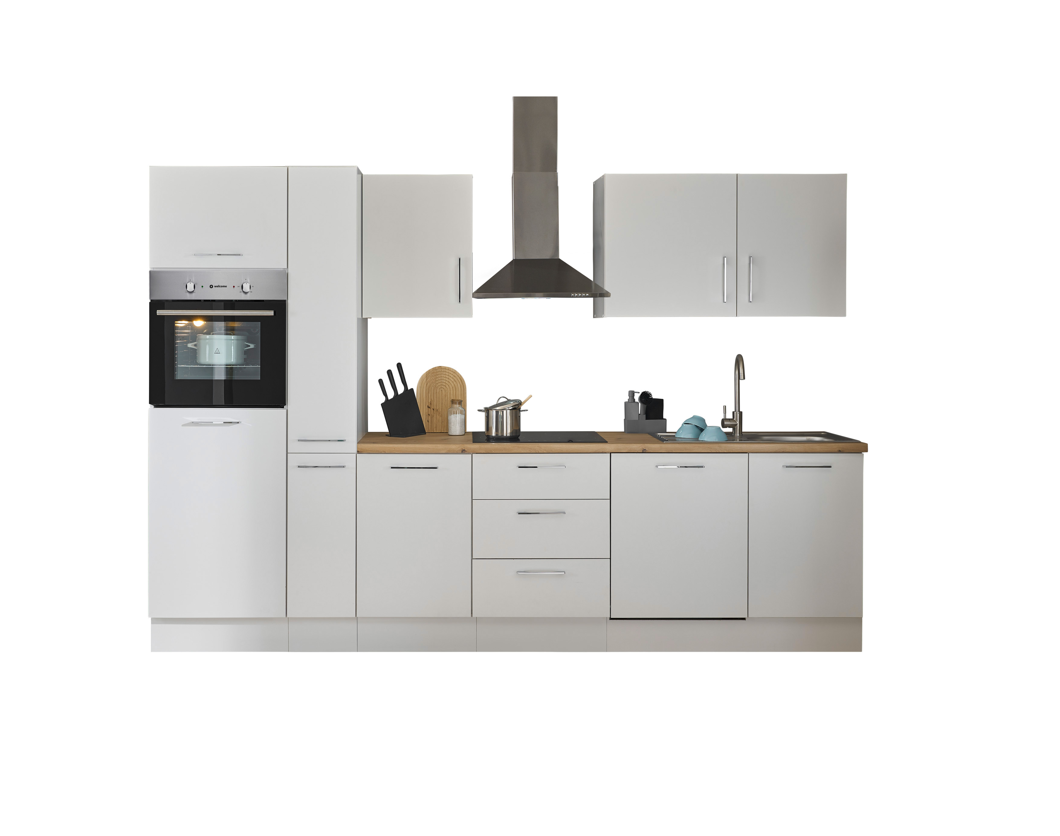 Küchenblock mit E-Geräten CORNWALL (Zeile-Backofen-Geschirrspüler-Kühlschrank-Apotheker) I Küchenblock mit E-Geräten CORNWALL (Zeile-Backofen-Geschirrspüler-Kühlschrank-Apotheker) I