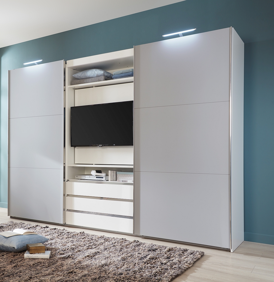 funktions-tv-schwebetürenschrank magic | light grey-weiß | 502998-2