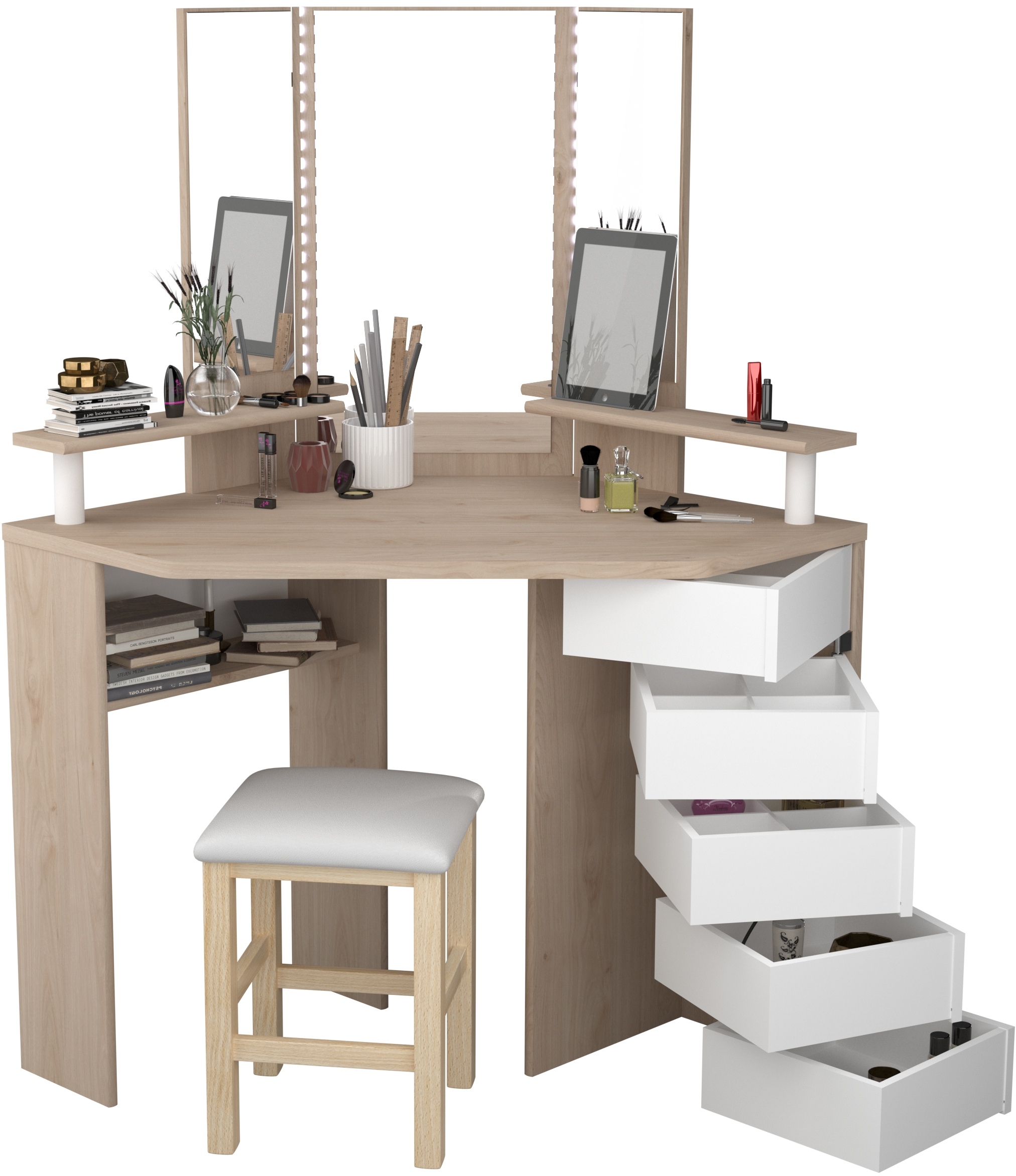 Eck-Schminktisch mit Hocker VOLAGE 22