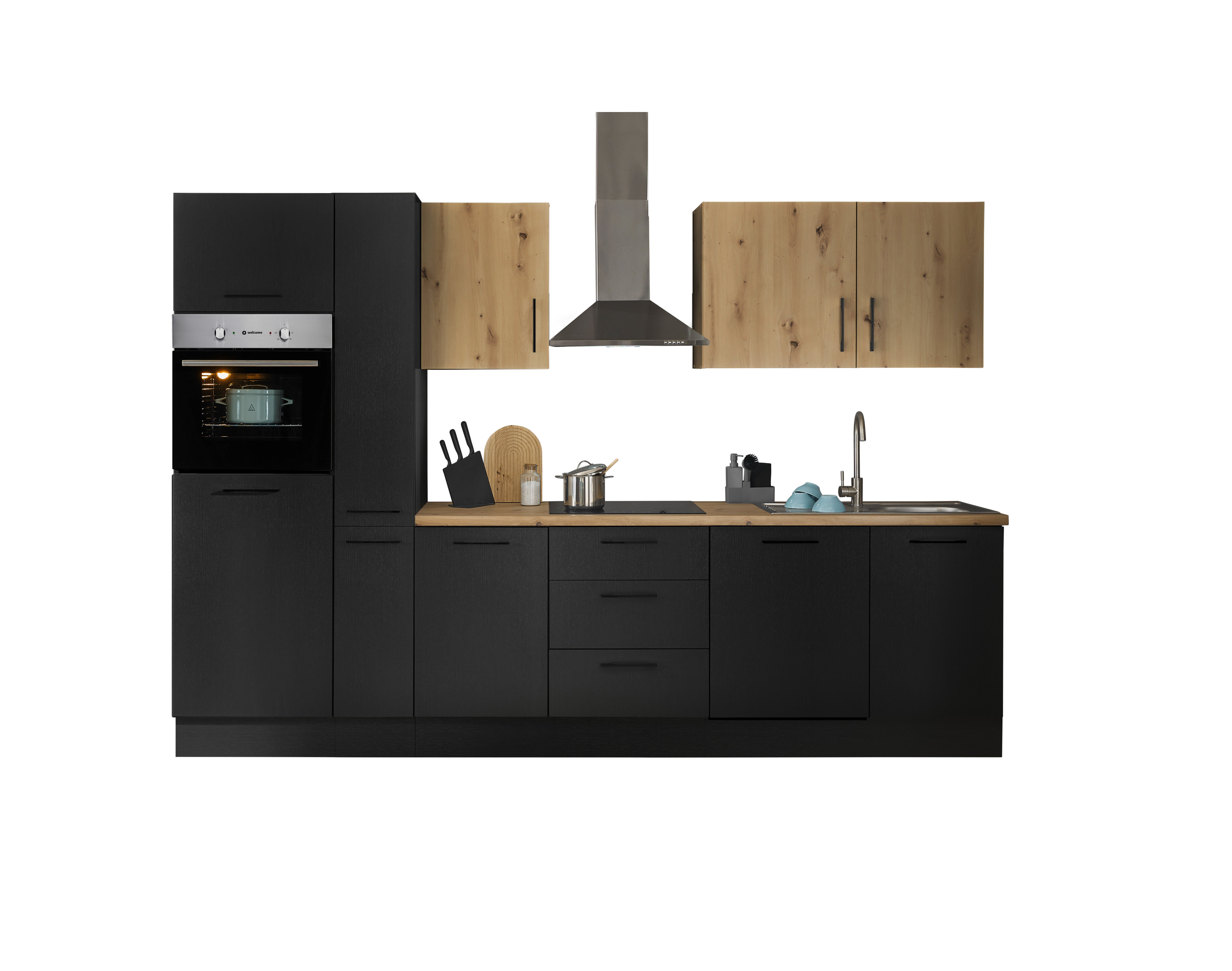 Küchenblock mit E-Geräten CORNWALL (Zeile-Backofen-Geschirrspüler-Kühlschrank-Apotheker) V Küchenblock mit E-Geräten CORNWALL (Zeile-Backofen-Geschirrspüler-Kühlschrank-Apotheker) V