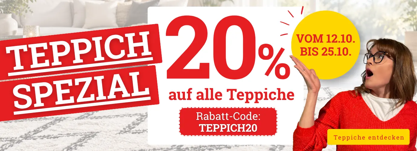 TEPPICH SPEZIAL - jetzt 20% auf alle Teppiche sichern mit Rabatt-Code: TEPPICH20
