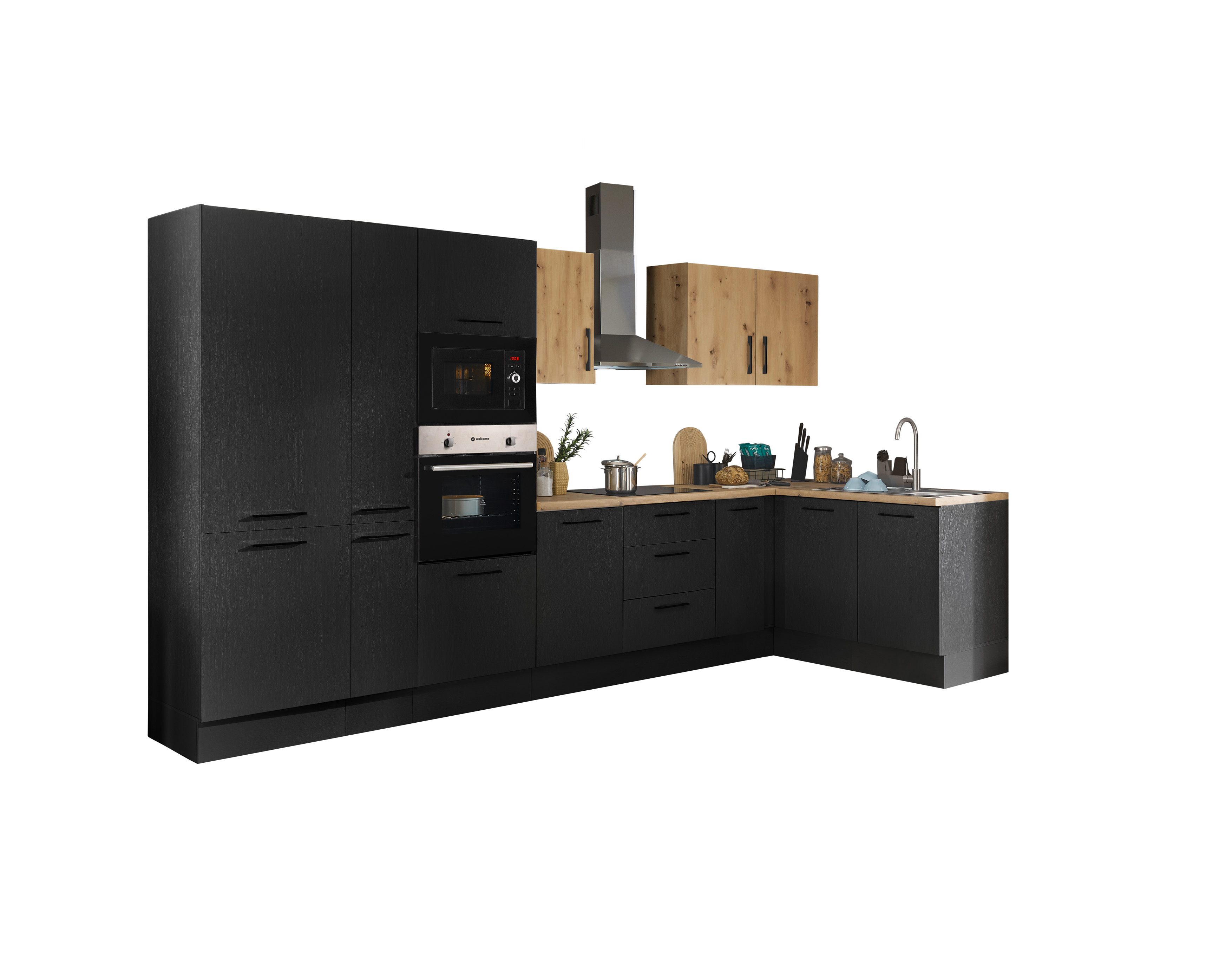 Bloc cuisine avec électroménager CORNWALL (cuisine d'angle-four-réfrigérateur-micro-ondes-armoire coulissante) III Bloc cuisine avec électroménager CORNWALL (cuisine d'angle-four-réfrigérateur-micro-ondes-armoire coulissante) III