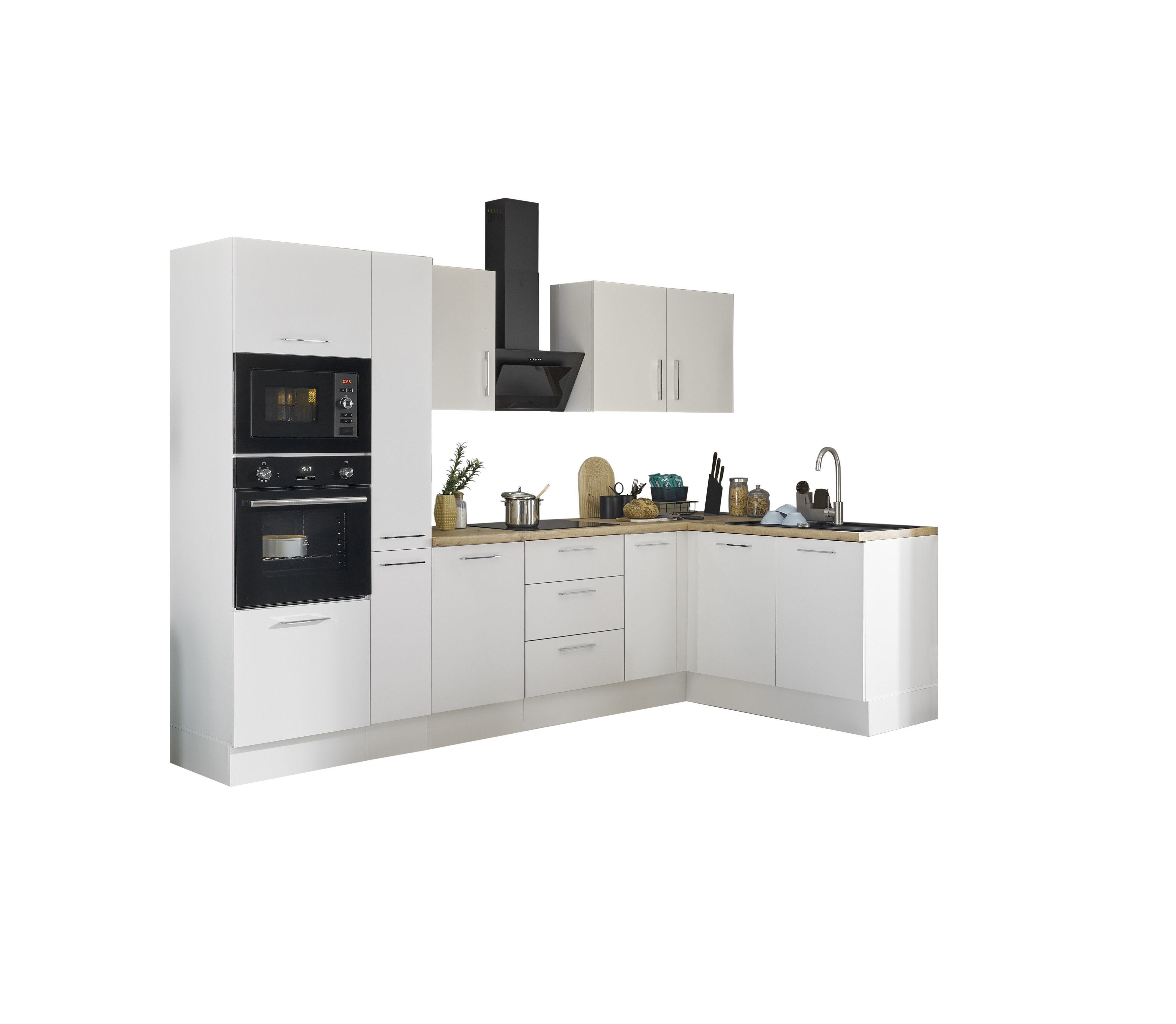 Bloc cuisine avec électroménager CORNWALL (cuisine d'angle-four-micro-ondes-armoire coulissante) II Bloc cuisine avec électroménager CORNWALL (cuisine d'angle-four-micro-ondes-armoire coulissante) II