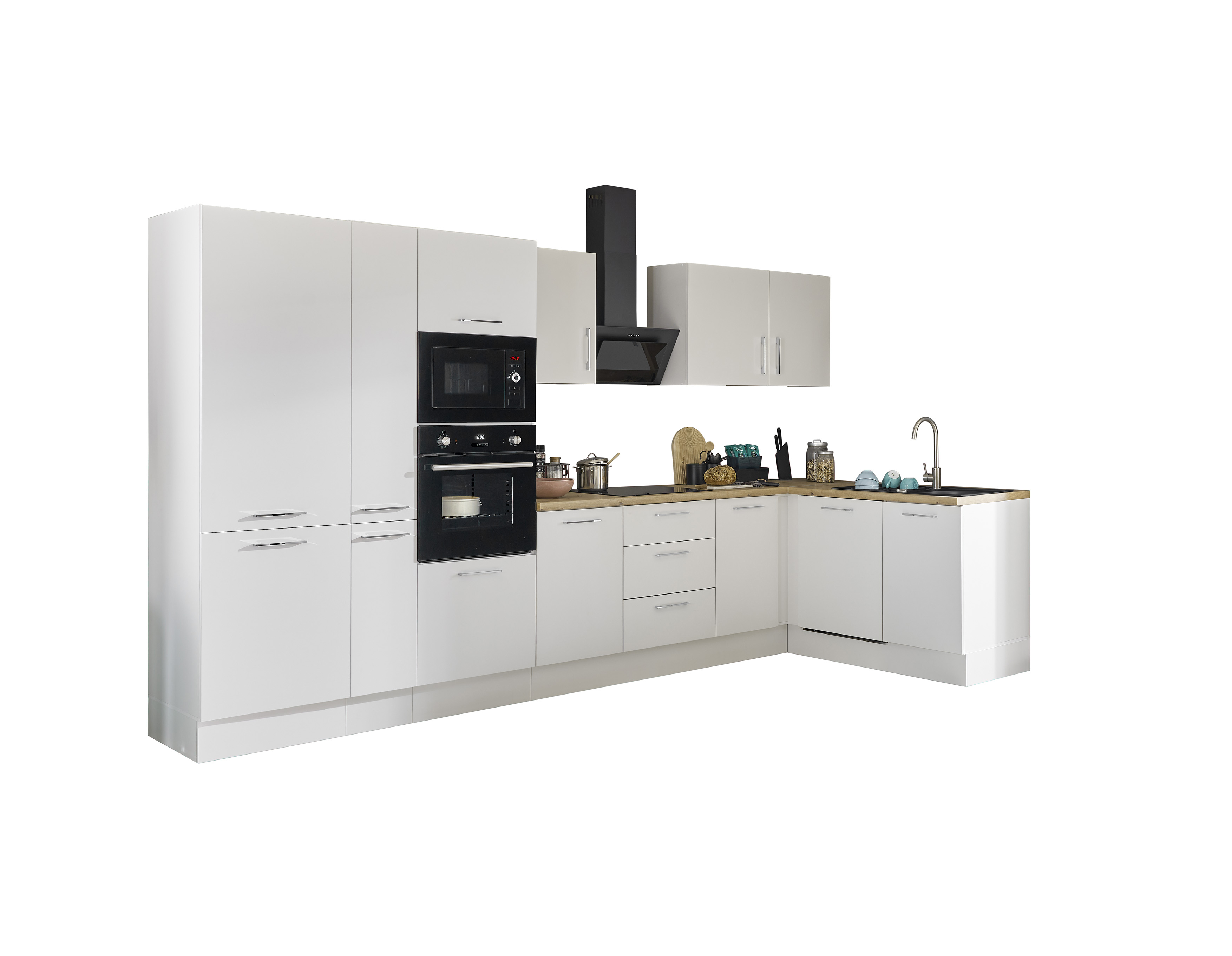 Bloc cuisine avec électroménager CORNWALL (cuisine d'angle-four-lave-vaisselle-réfrigérateur-micro-ondes-armoire coulissante) II Bloc cuisine avec électroménager CORNWALL (cuisine d'angle-four-lave-vaisselle-réfrigérateur-micro-ondes-armoire coulissante) II