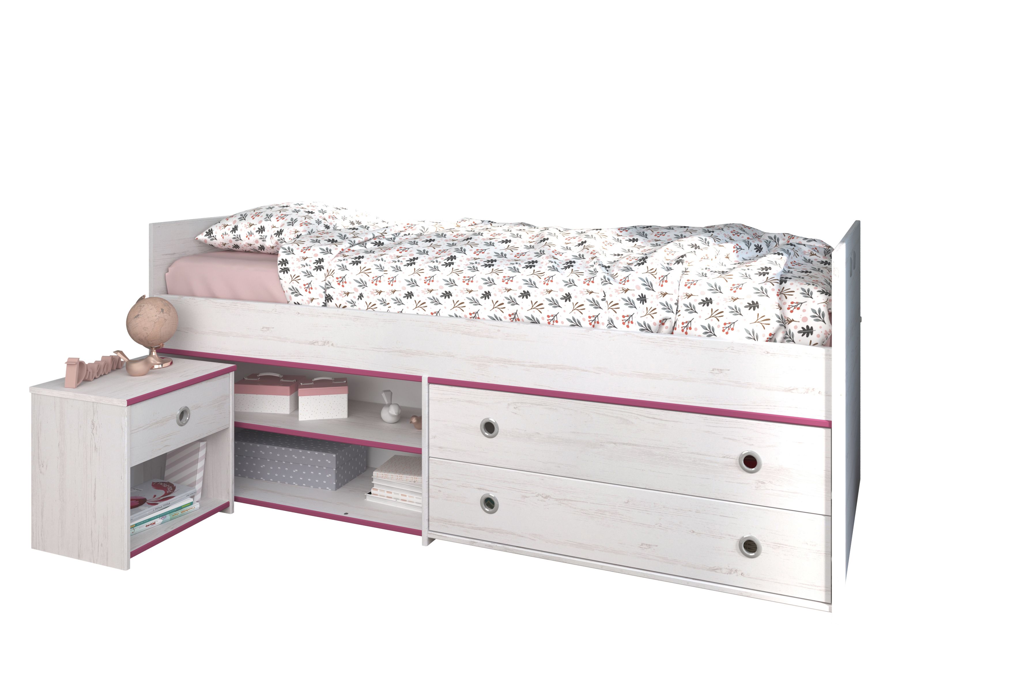 Stauraumbett mit Nachtkommode SMOOZY 24b