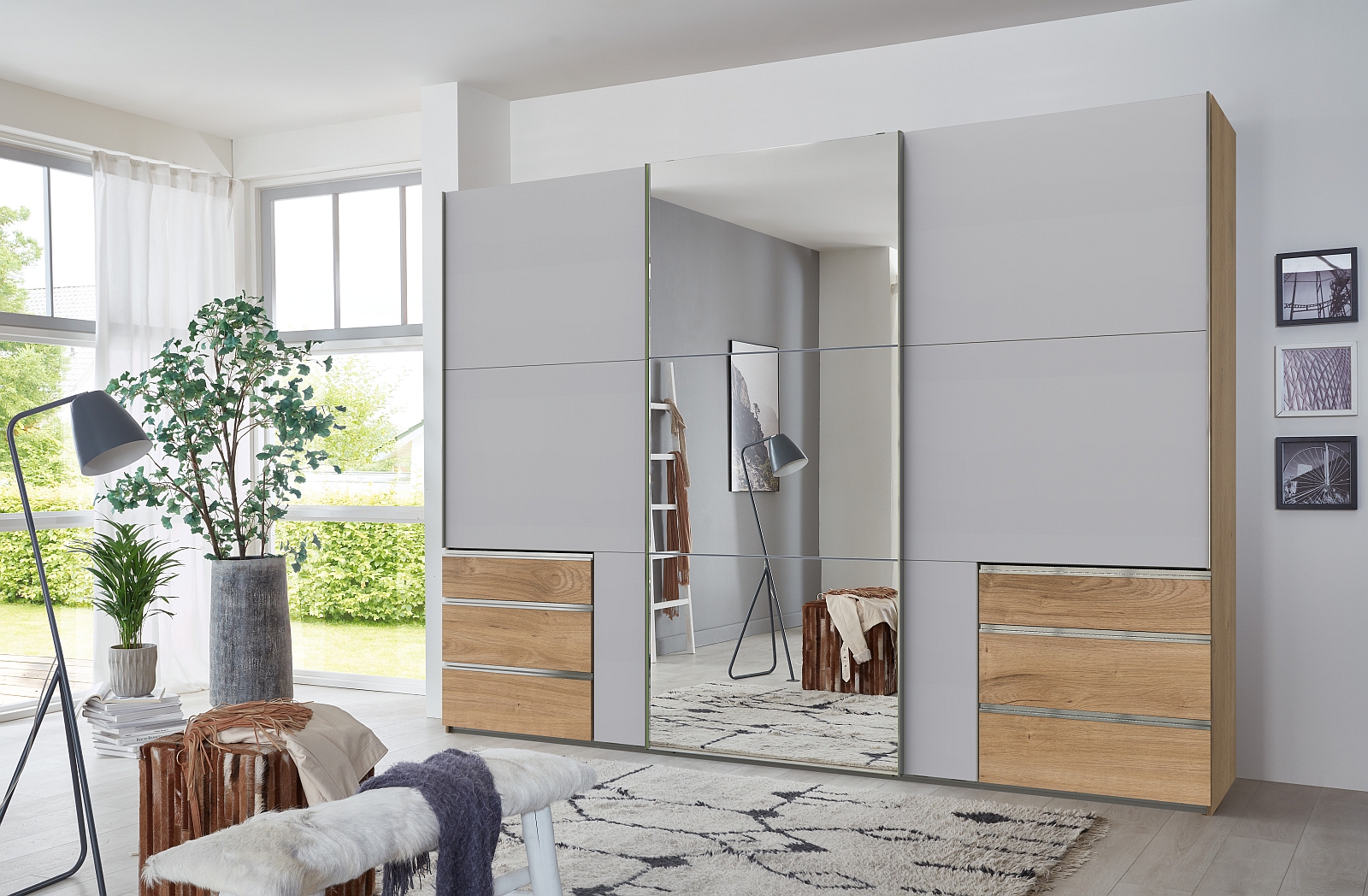 Schwebetürenschrank LEVEL 36 A | Light Grey-Plankeneiche | 502391-2