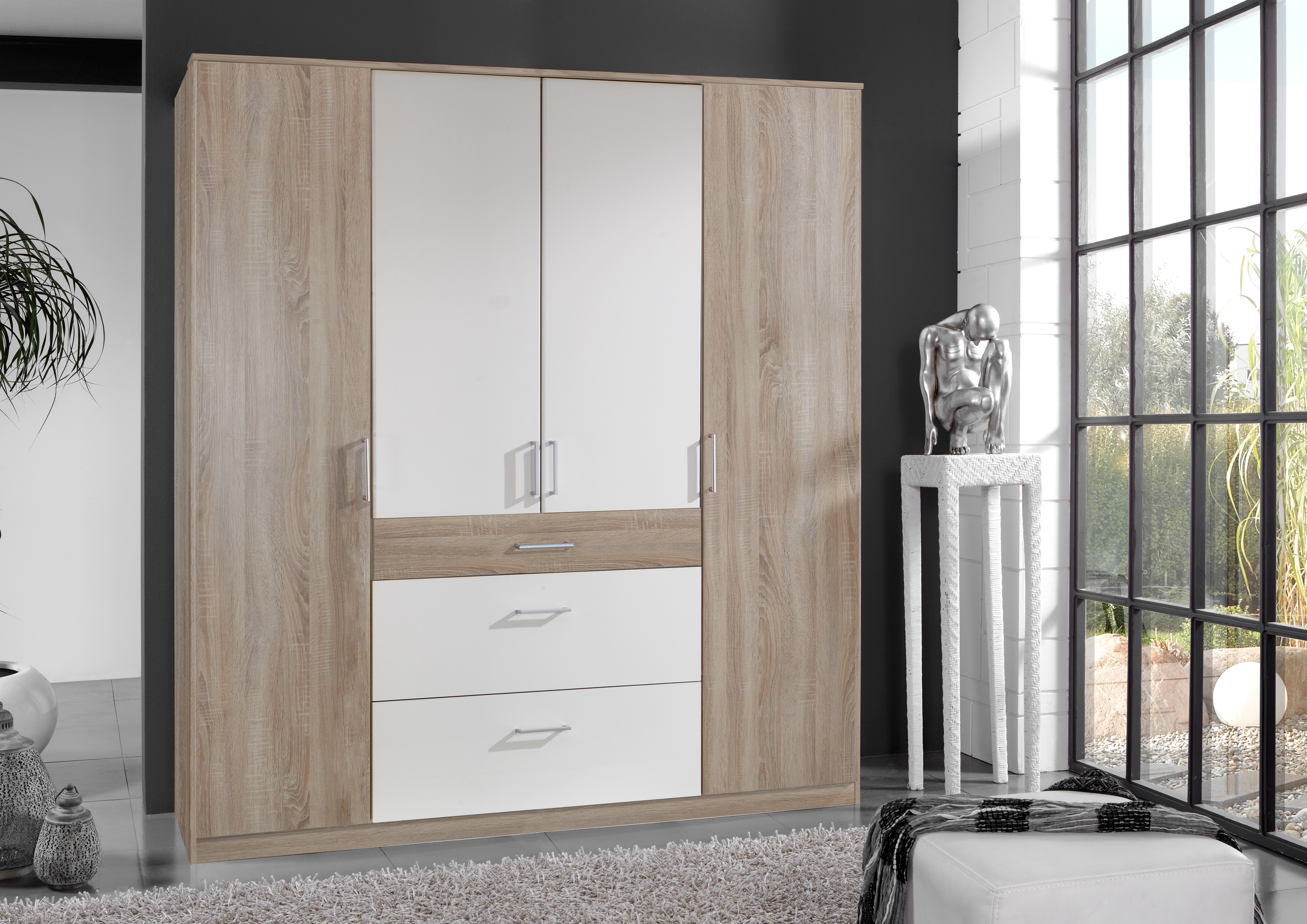 | | 518982-10 CLICK Kleiderschrank sägerau-Weiß Eiche