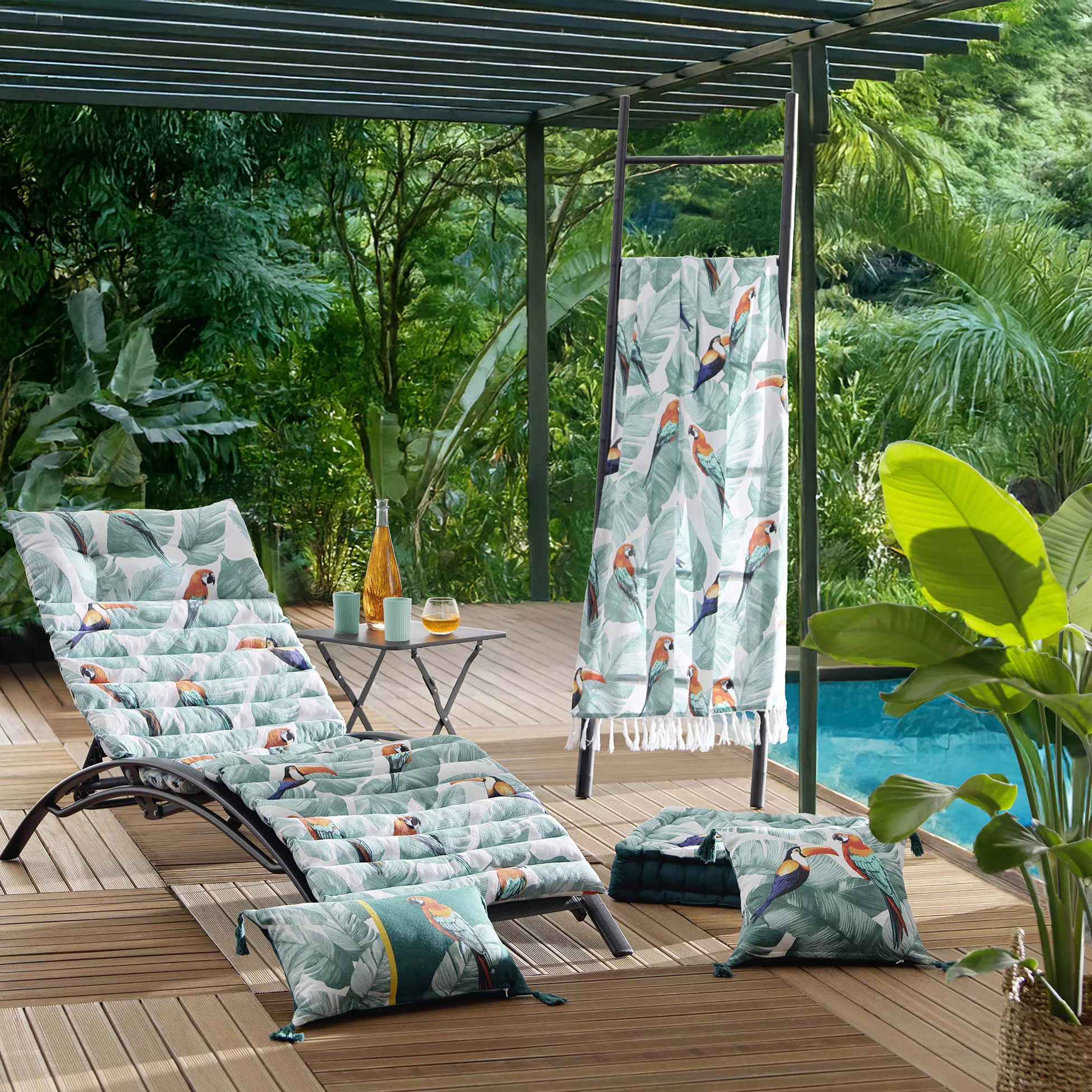 Decke mit Fransen Papagei  OUTDOOR