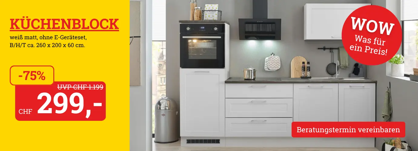 Aus unserer Werbung! Küchenblock (ohne E-Geräte) - jetzt Beratungstermin vereinbaren>