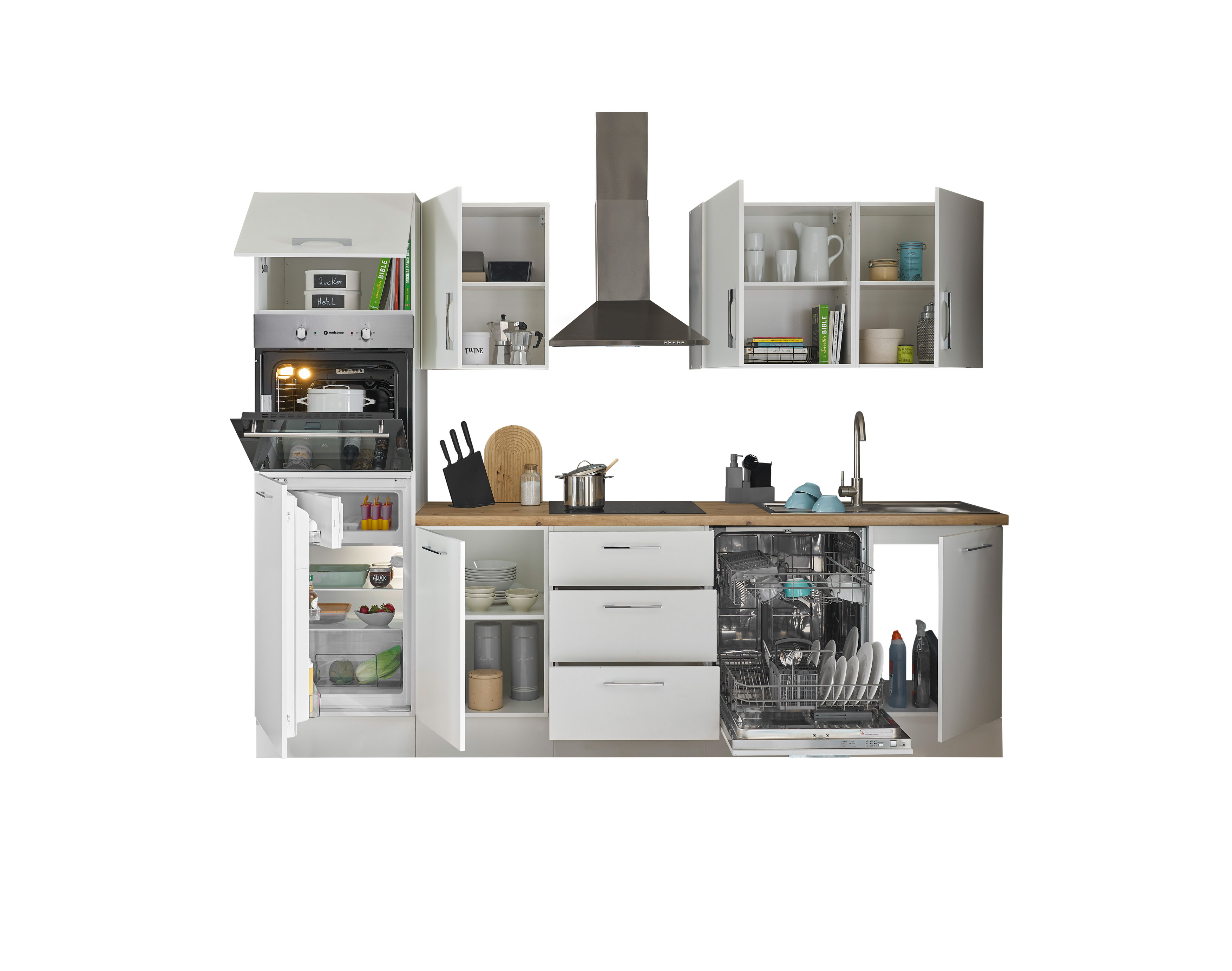 Küchenblock mit E-Geräten CORNWALL (Zeile-Backofen-Kühlschrank) III
