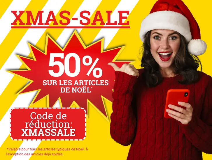 SOLDES DE NOËL - tous les articles typiques de Noël sont désormais réduits de 50 %. Code de réduction : XMASSALE