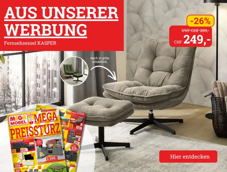 Aus unserer Werbung! Relaxsessel KASPER zum MEGA Preis.  Hier entdecken>