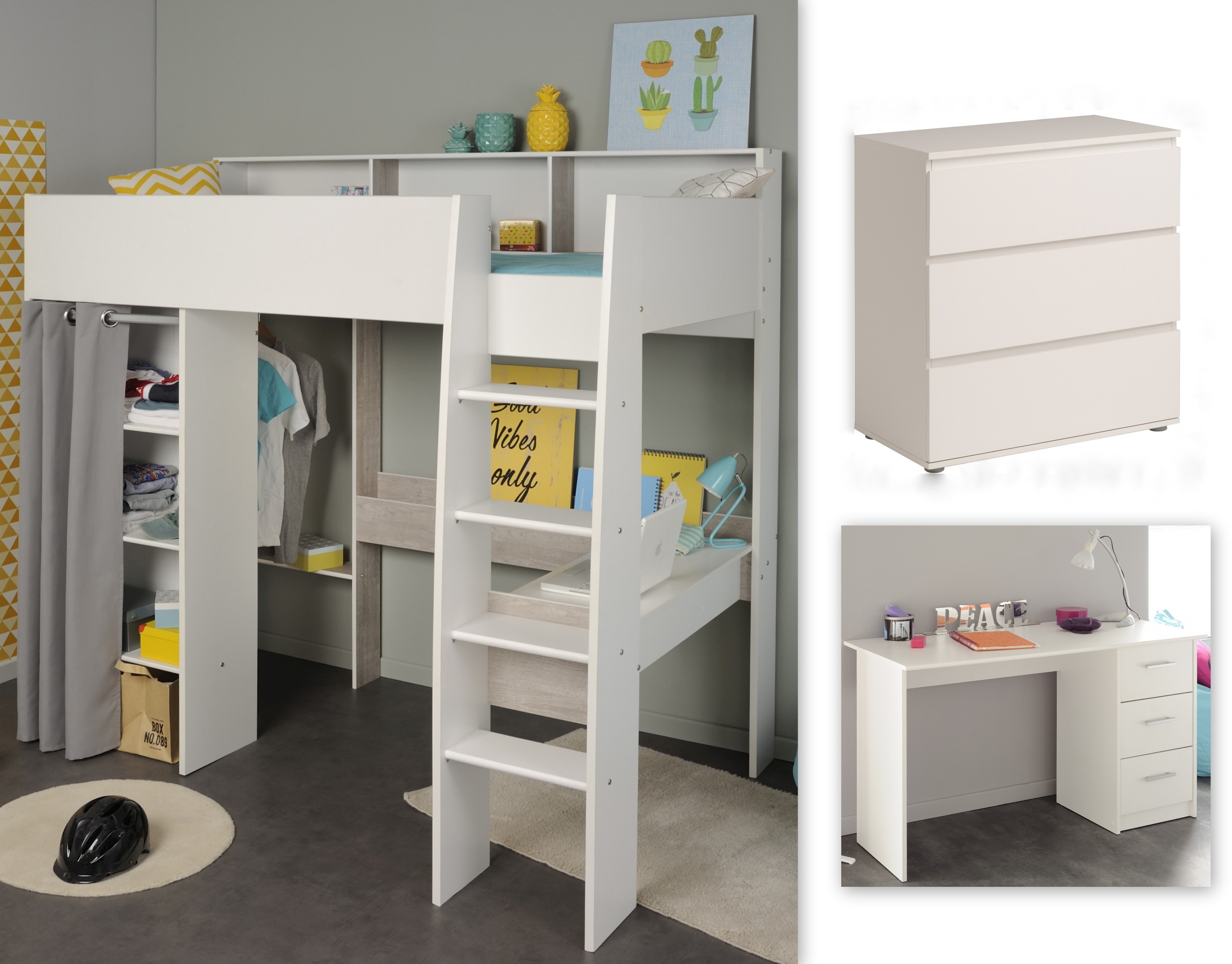 Lit mezzanine avec bureau et commode TAYLOR 15