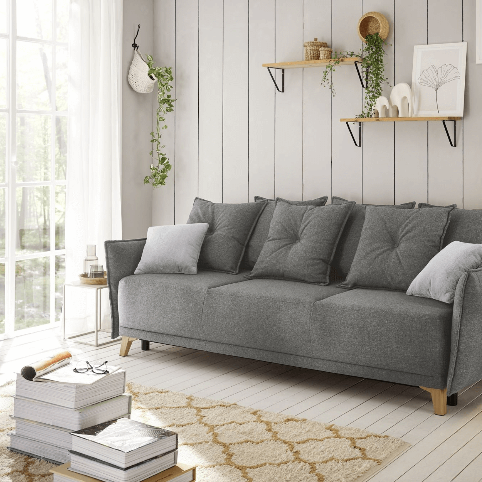 Schlafsofa PAMPLONA im Landhausstil, Farbe graphite , mit Schlaffunktion 