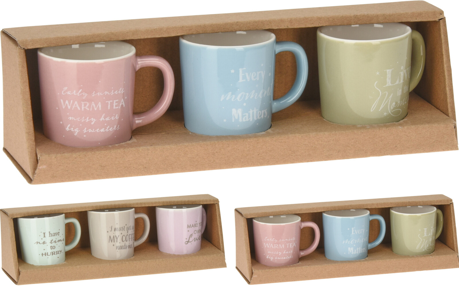 Lot de mugs 100 ml 3 pièces dans divers modèles au choix