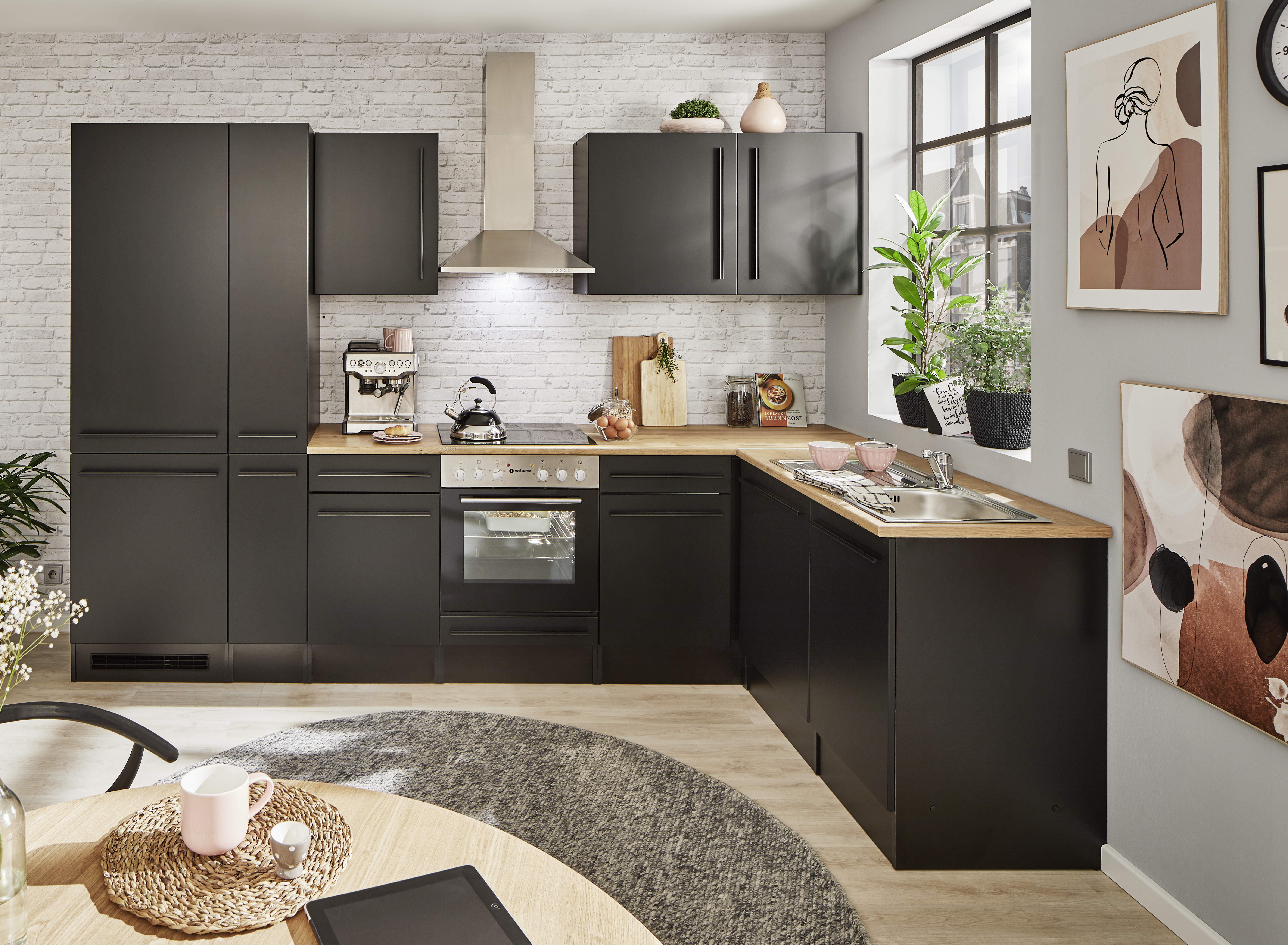 Bloc cuisine avec électroménager JAZZ 8 (angle-réfrigérateur-armoire coulissante) II Bloc cuisine avec électroménager JAZZ 8 (angle-réfrigérateur-armoire coulissante) II