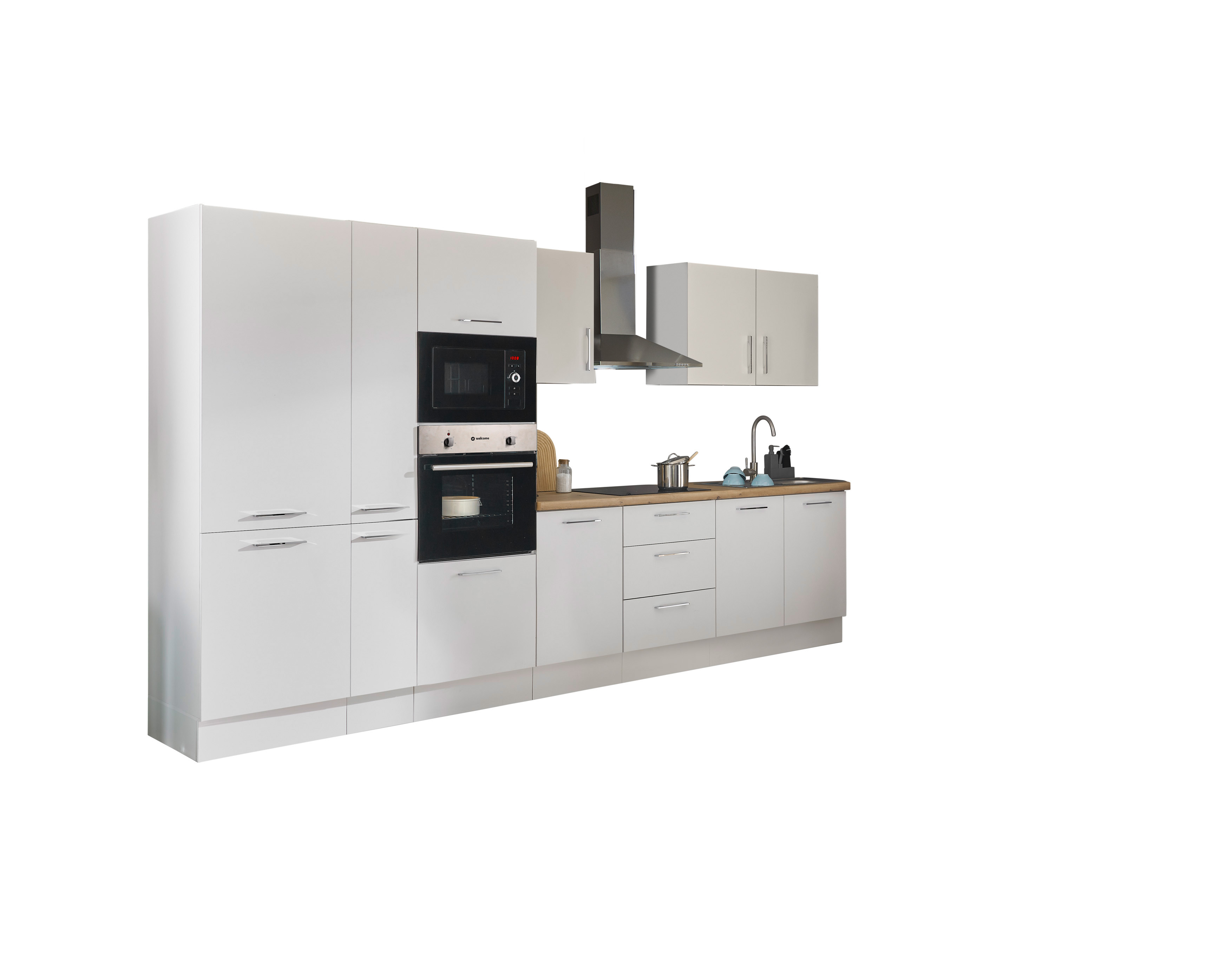 Küchenblock mit E-Geräten CORNWALL (Zeile-Backofen-Kühlschrank-Mikrowelle-Apotheker) I