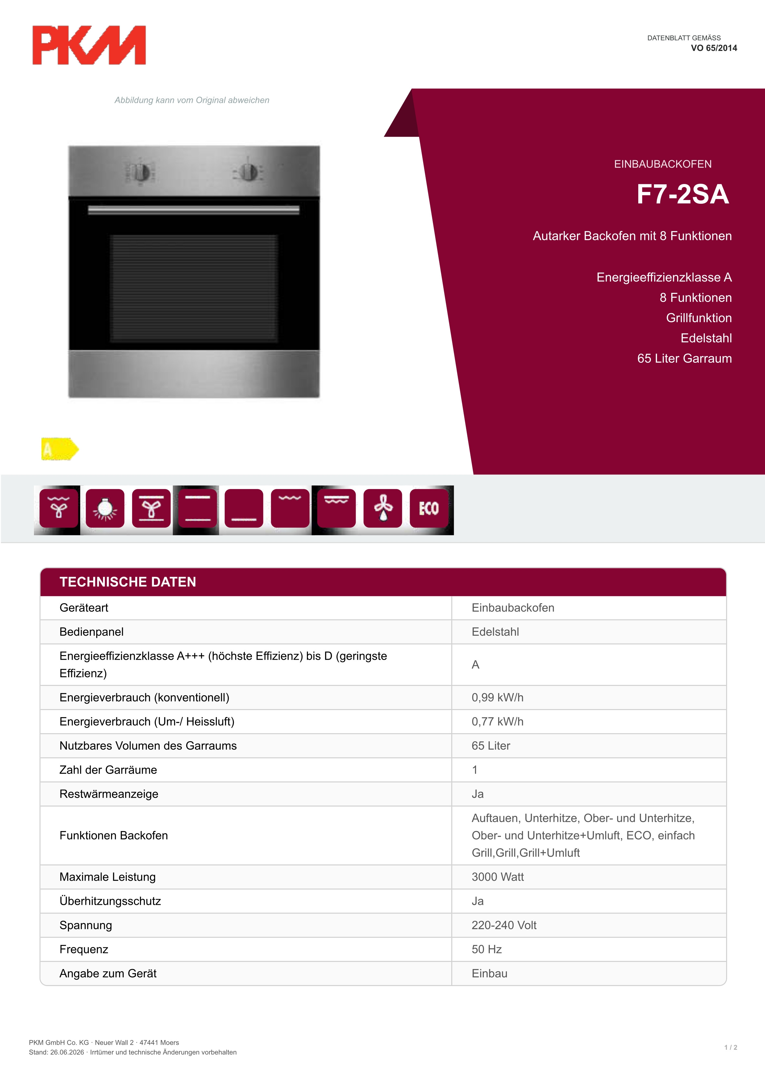 Einbaubackofen F7-2SA