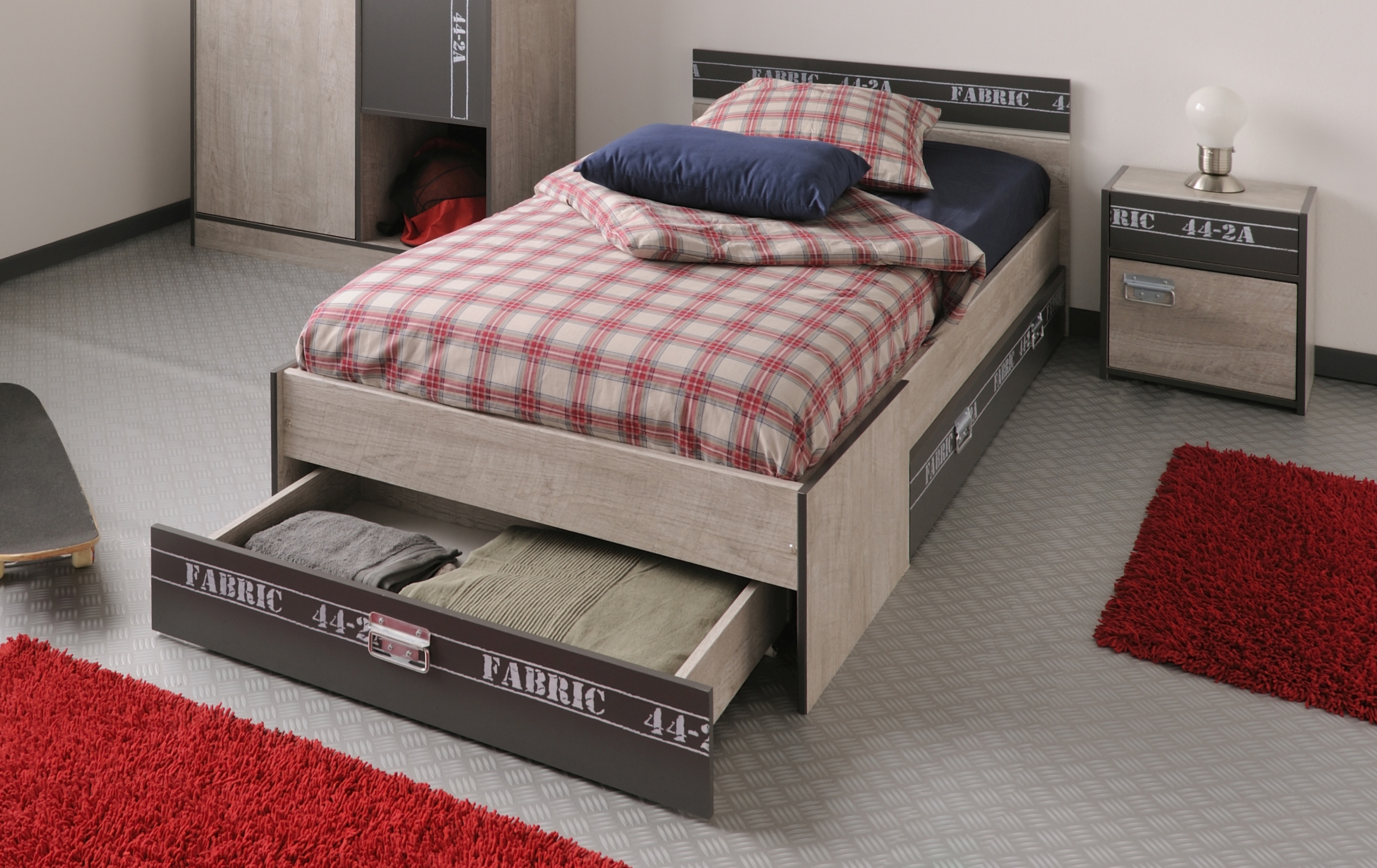 Jugendbett 90 x 200 mit Nachtkommode FABRIC 3 Jugendbett 90 x 200 mit Nachtkommode FABRIC 3