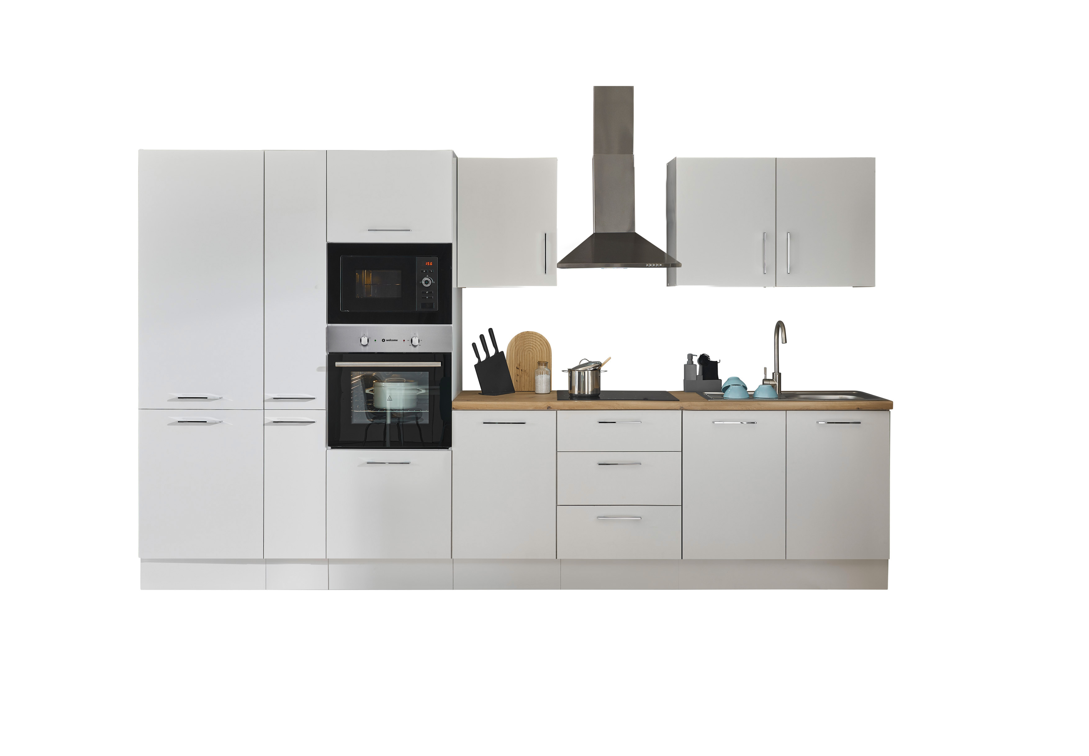 Küchenblock mit E-Geräten CORNWALL (Zeile-Backofen-Kühlschrank-Mikrowelle-Apotheker) I Küchenblock mit E-Geräten CORNWALL (Zeile-Backofen-Kühlschrank-Mikrowelle-Apotheker) I