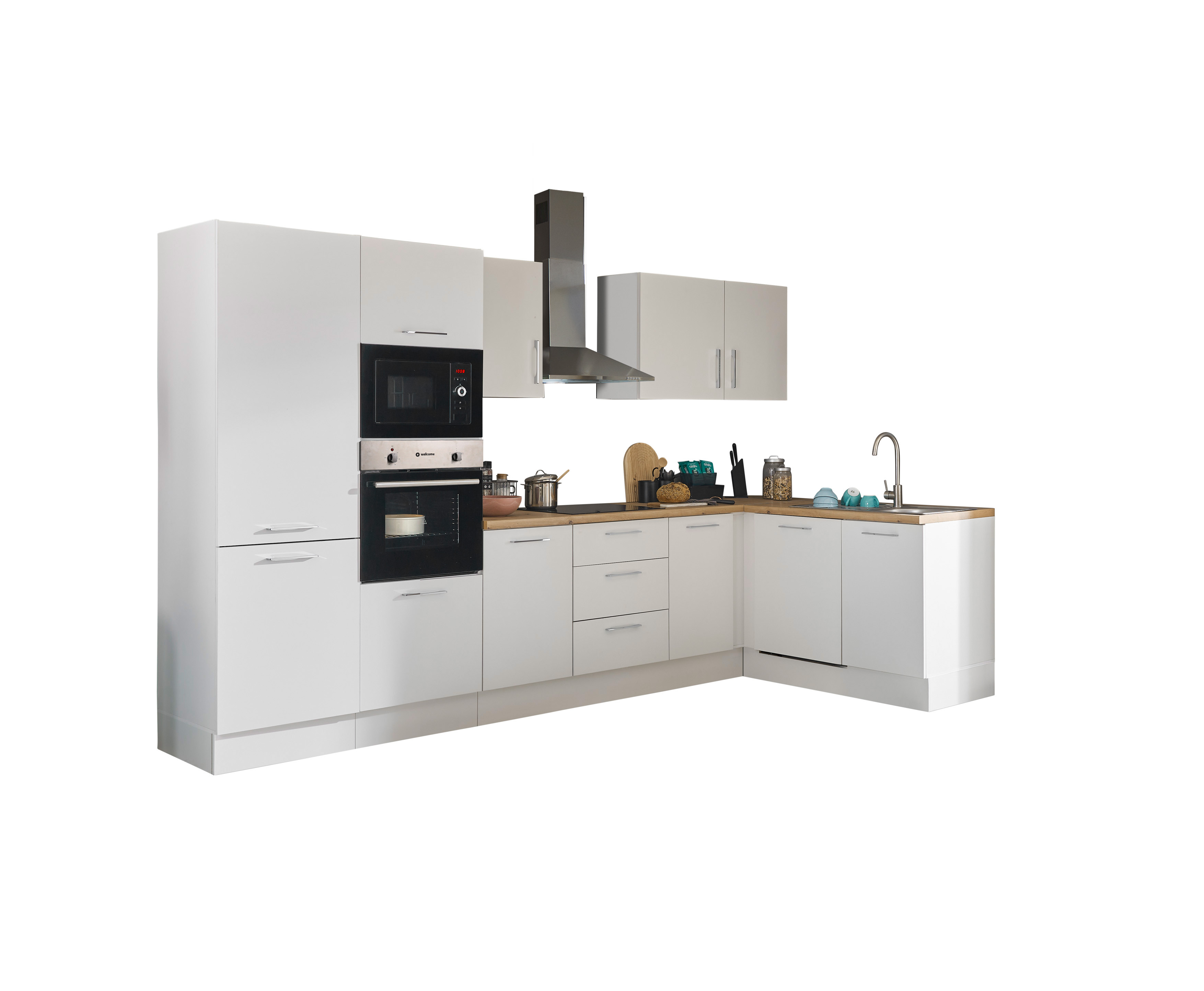 Küchenblock mit E-Geräten CORNWALL (Ecke-Backofen-Geschirrspüler-Kühlschrank-Mikrowelle) I Küchenblock mit E-Geräten CORNWALL (Ecke-Backofen-Geschirrspüler-Kühlschrank-Mikrowelle) I