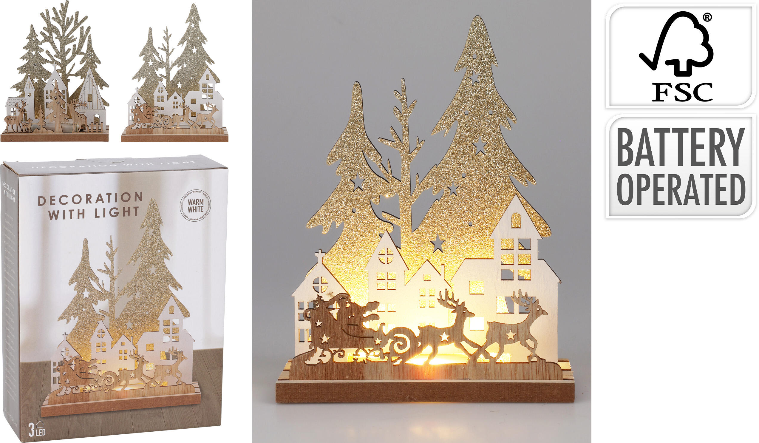Décoration à poser paysage hivernal avec LED CHRISTMAS