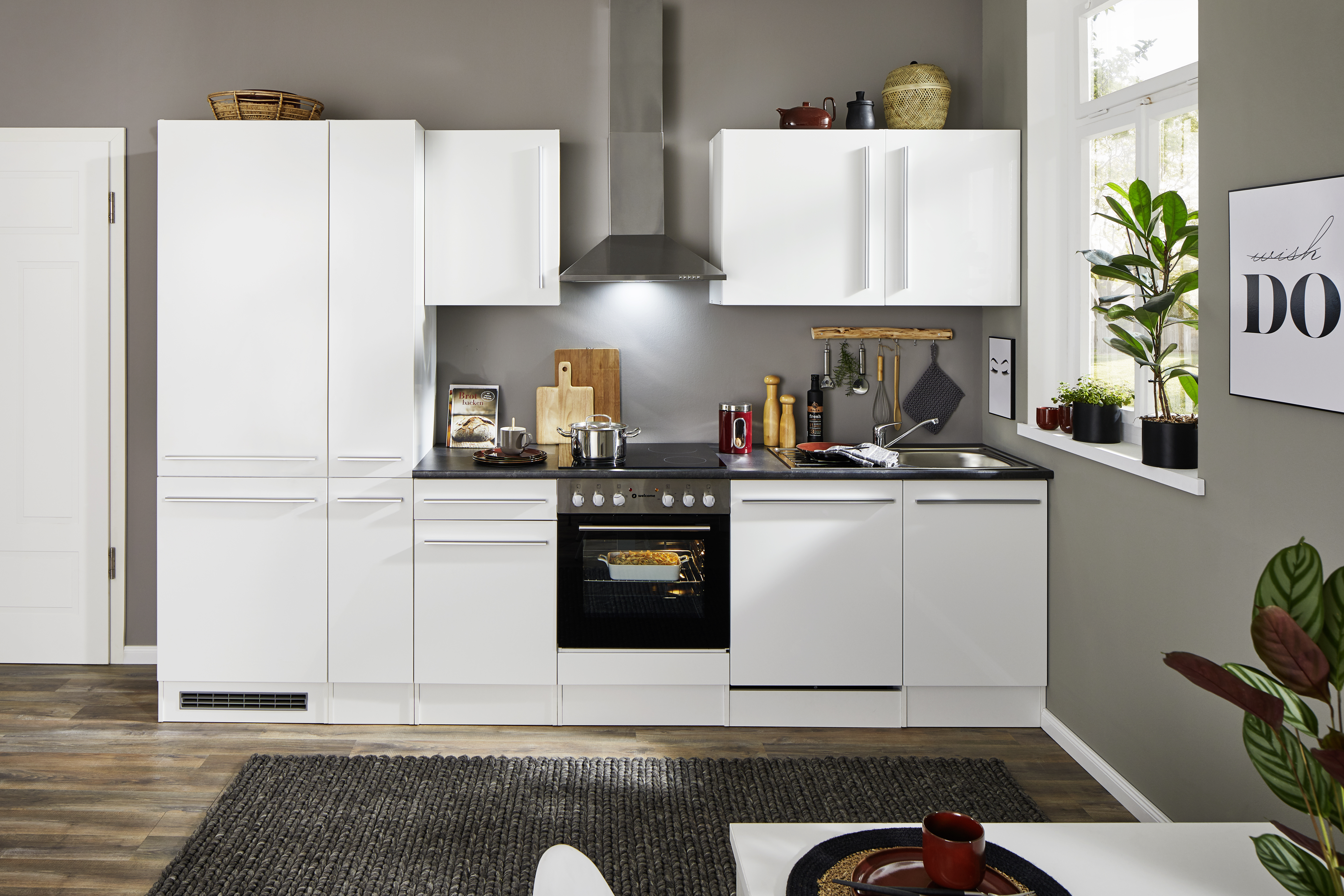 Küchenblock mit E-Geräten JAZZ 8 (Zeile-Kühlschrank-Apotheker) I Küchenblock mit E-Geräten JAZZ 8 (Zeile-Kühlschrank-Apotheker) I