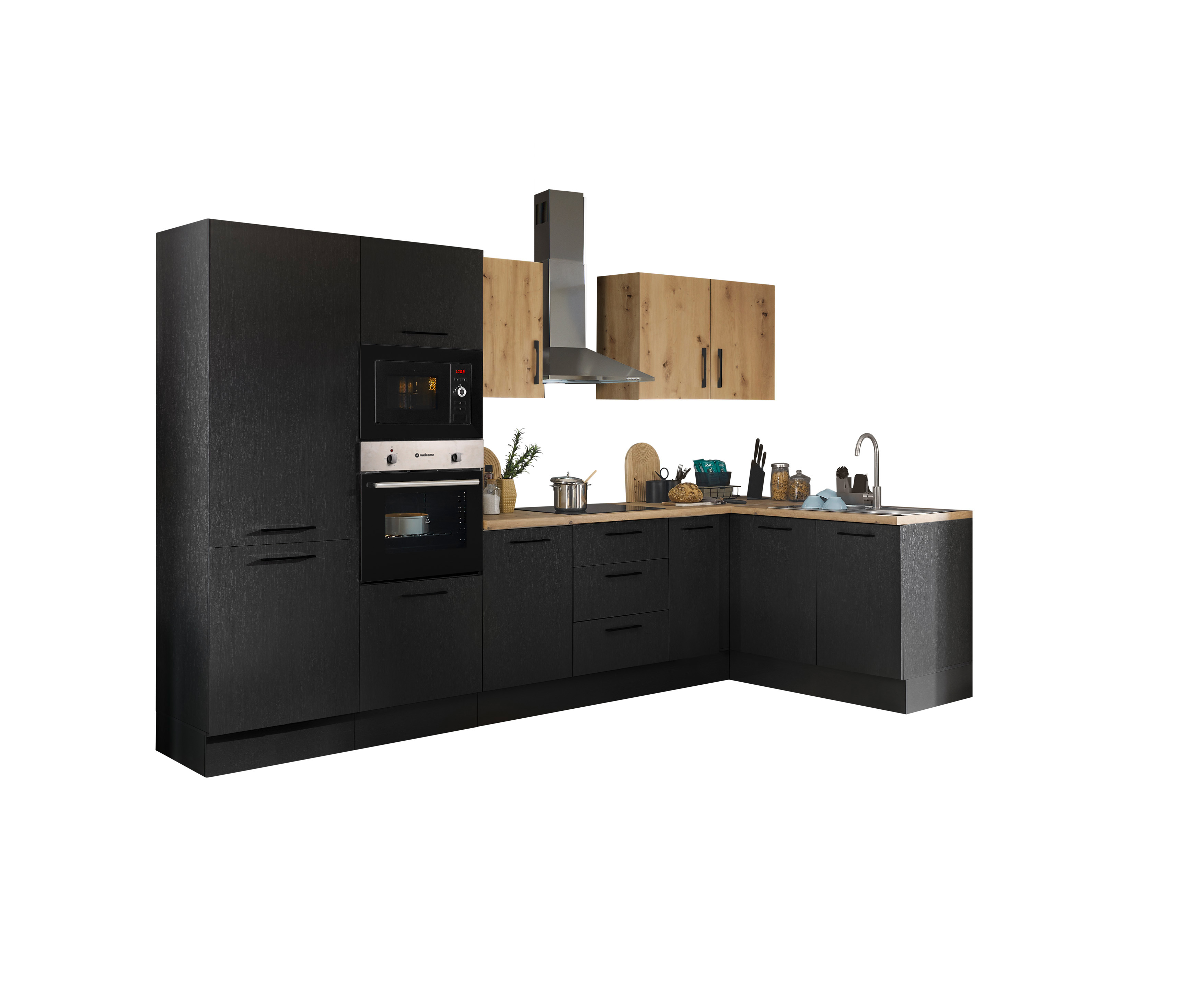 Bloc cuisine avec électroménager CORNWALL (cuisine d'angle-four-réfrigérateur-micro-ondes) III Bloc cuisine avec électroménager CORNWALL (cuisine d'angle-four-réfrigérateur-micro-ondes) III