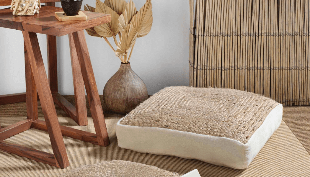 Coussin de sol SISEA, style boho, 100% jute,couleur : naturel