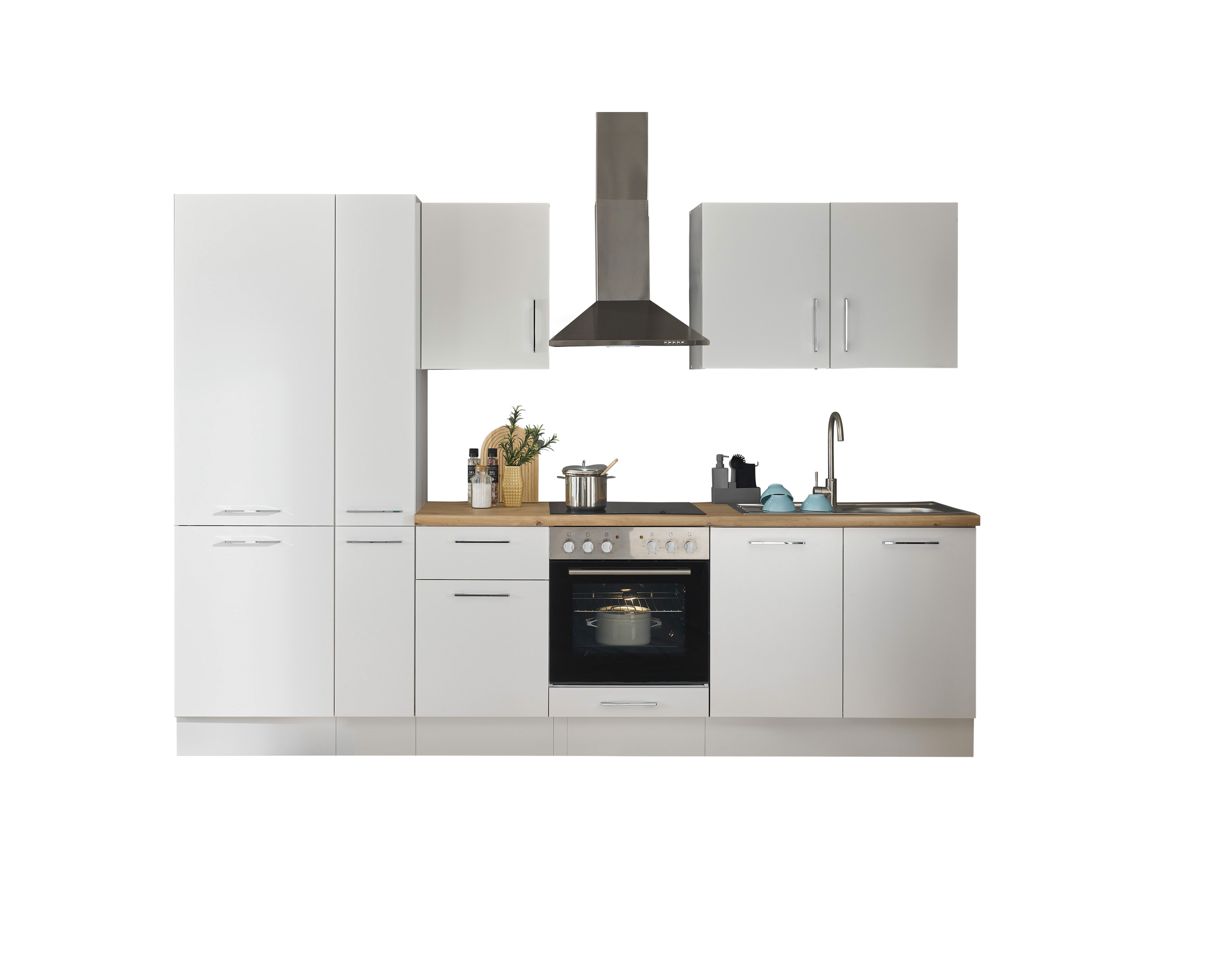 Küchenblock mit E-Geräten CORNWALL (Zeile-Kühlschrank-Apotheker) I Küchenblock mit E-Geräten CORNWALL (Zeile-Kühlschrank-Apotheker) I