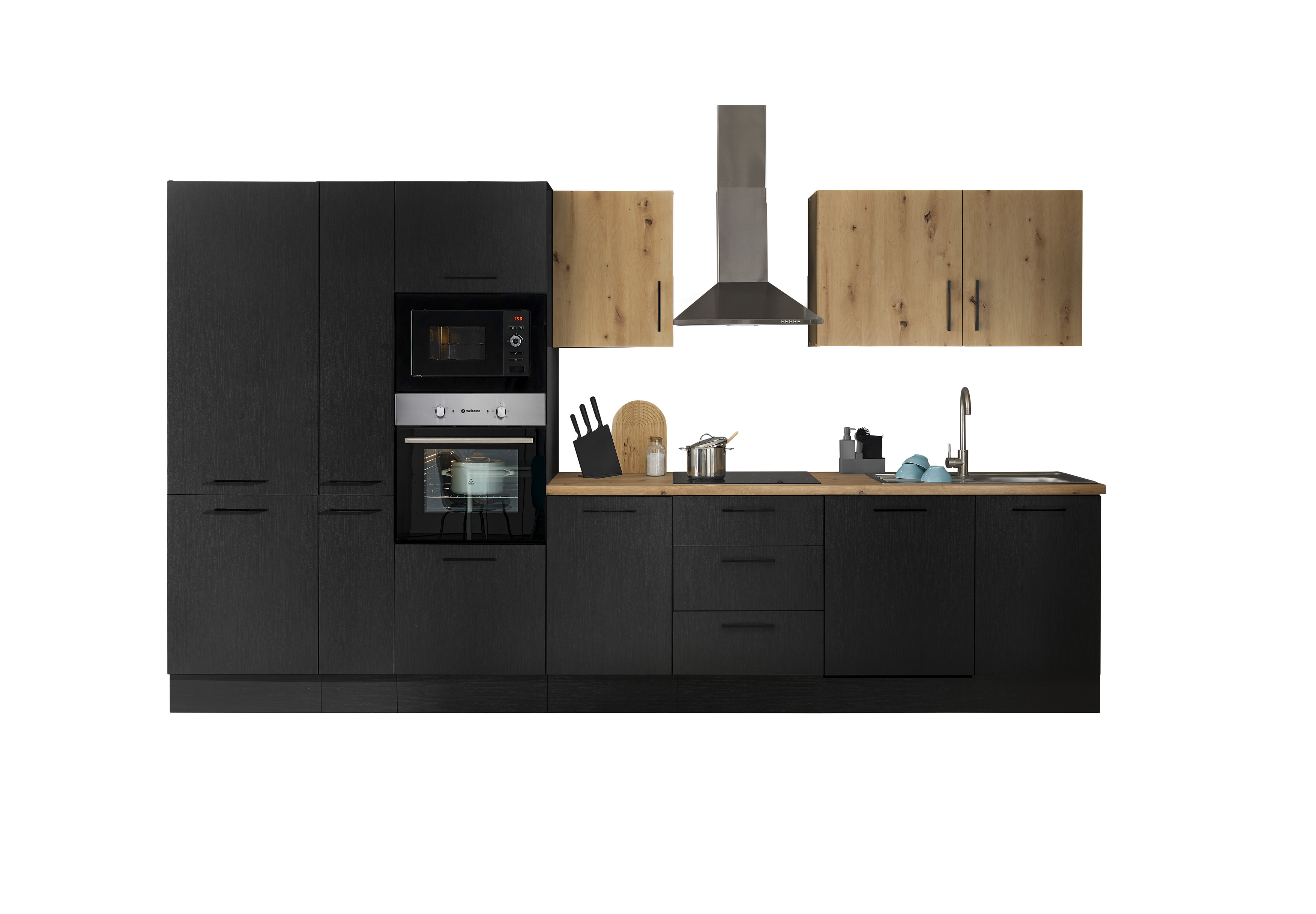 Bloc cuisine avec électroménager CORNWALL (bloc cuisine-four-lave-vaisselle-réfrigérateur-micro-ondes-armoire coulissante) III Bloc cuisine avec électroménager CORNWALL (bloc cuisine-four-lave-vaisselle-réfrigérateur-micro-ondes-armoire coulissante) III