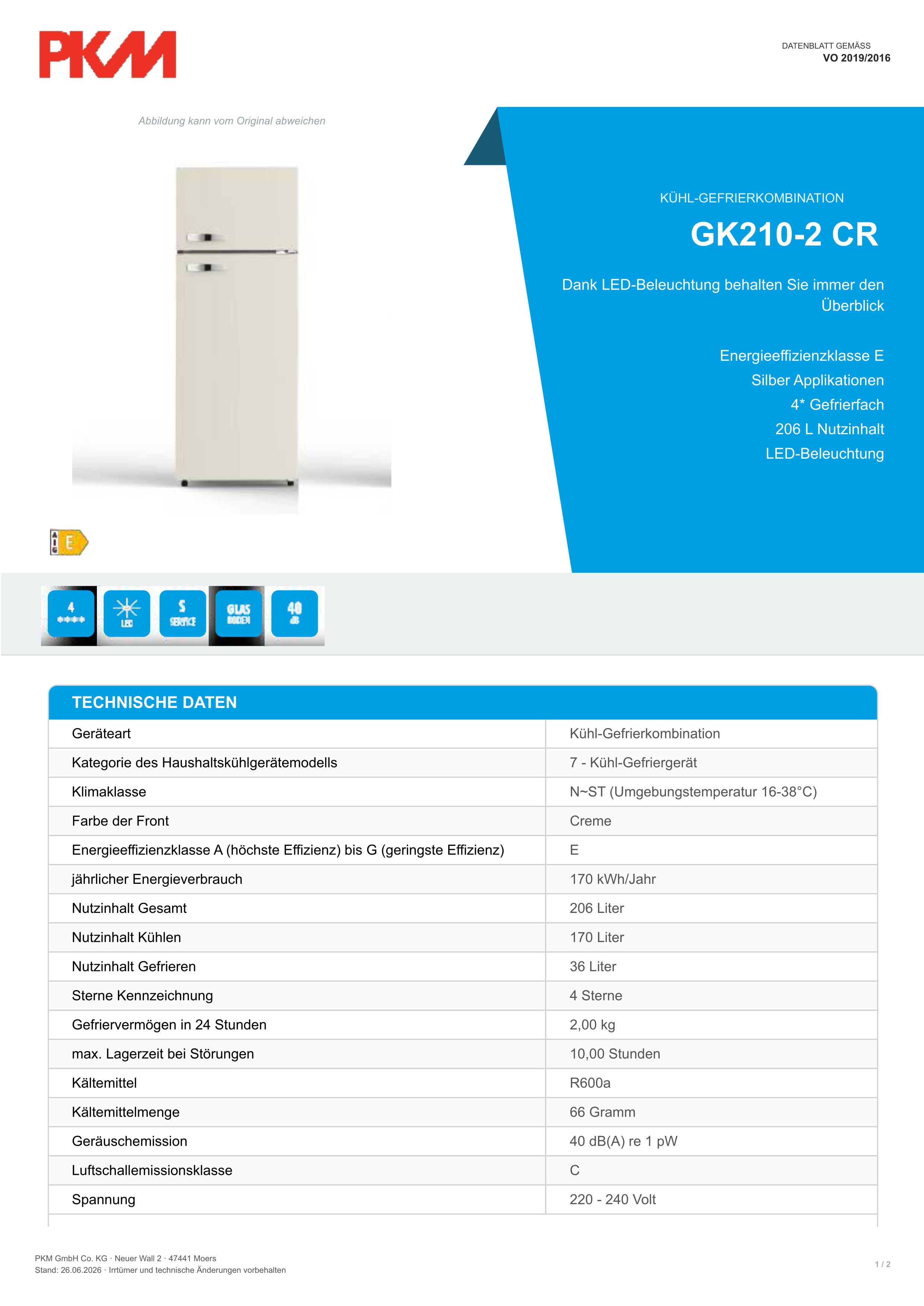Réfrigérateur-congélateur GK210-2 CR