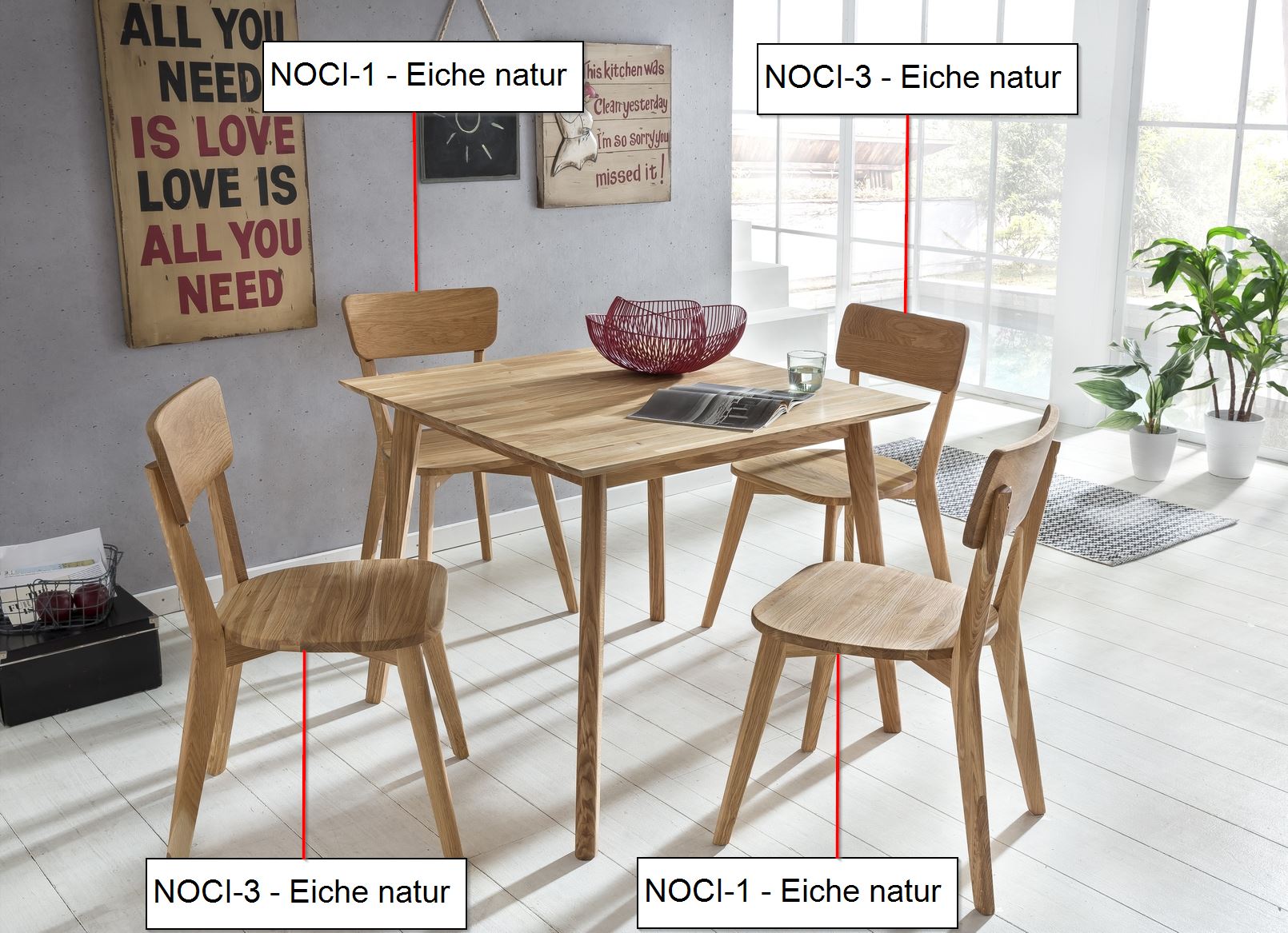 Ensemble table et chaises THOMAS/NOCI 1/NOCI 3