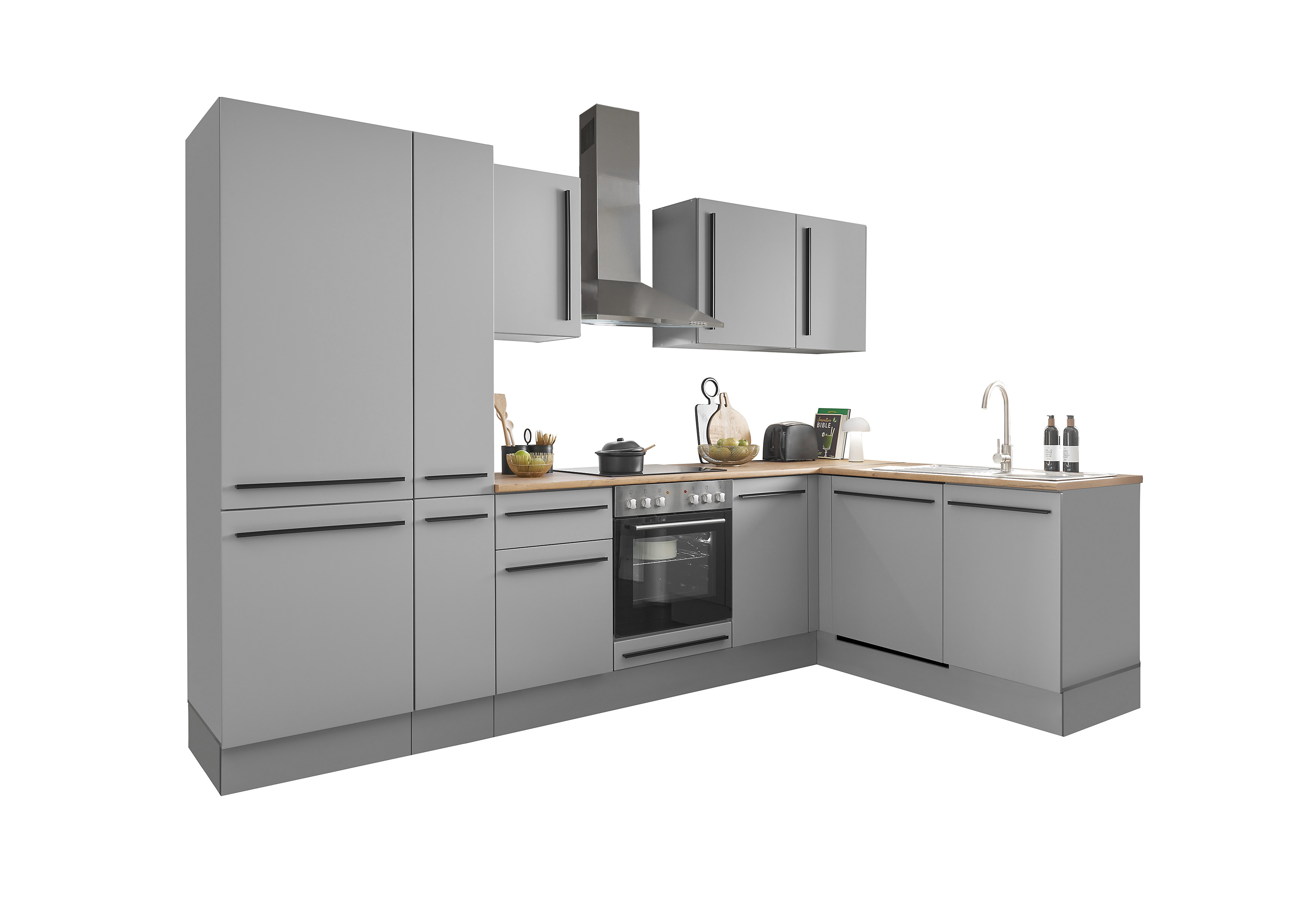 Bloc cuisine avec électroménager MANCHESTER (angle-réfrigérateur-armoire coulissante) I Bloc cuisine avec électroménager MANCHESTER (angle-réfrigérateur-armoire coulissante) I