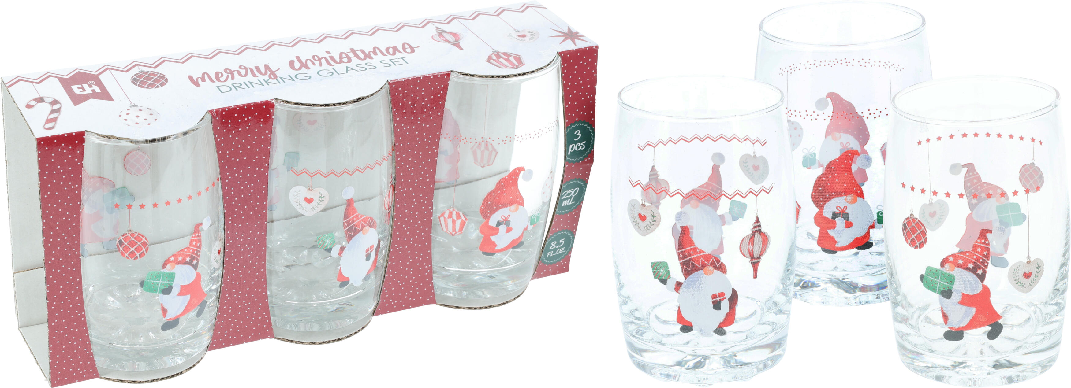 Trinkglas Wichtel 3er Set CHRISTMAS Trinkglas Wichtel 3er Set CHRISTMAS