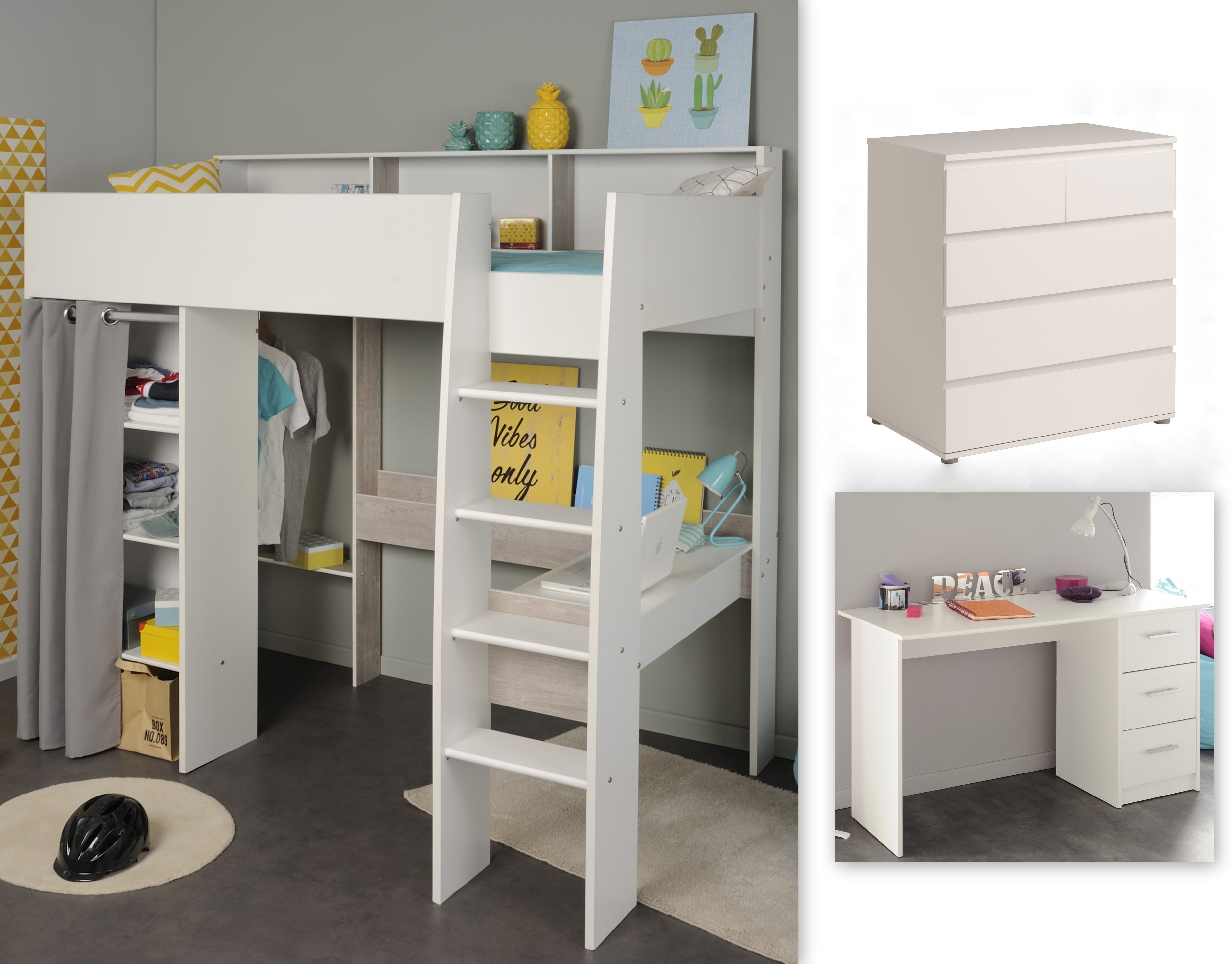 Lit mezzanine avec bureau et commode TAYLOR 16