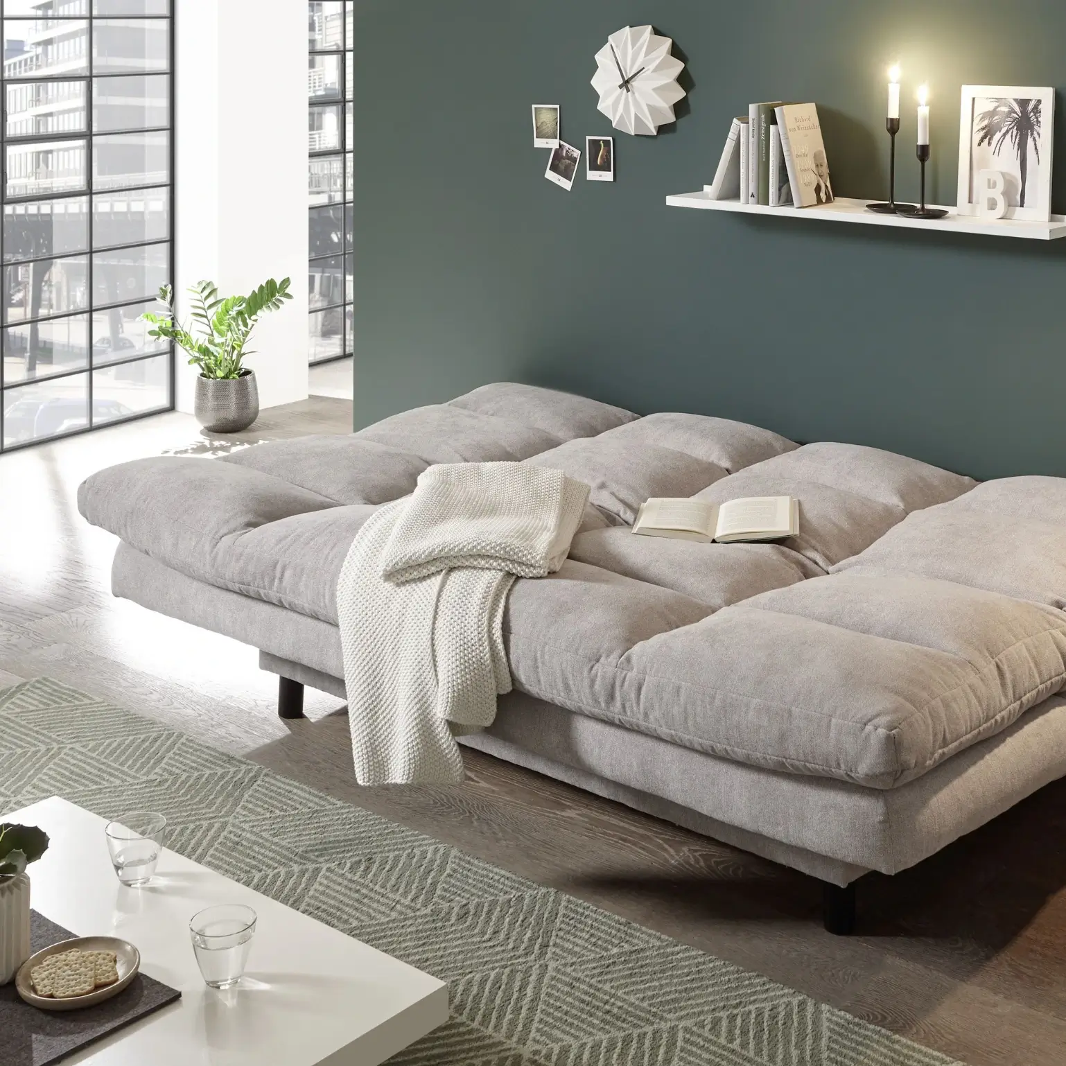 Canapé convertible LOTTA Canapé-lit LOTTA en gris clair avec des ressorts ondulés de haute qualité. L/H/P env. 190/85/95 cm