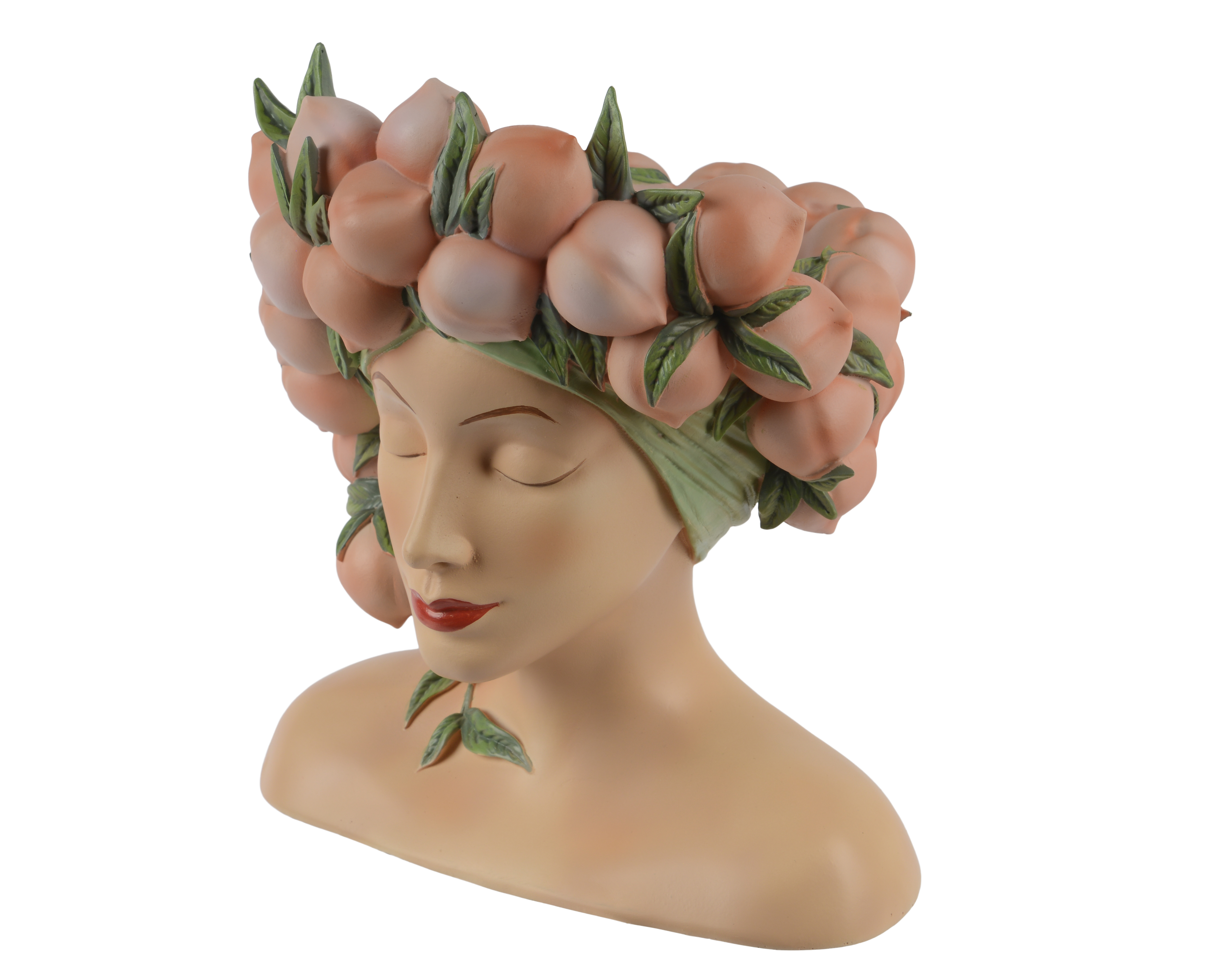 Pot de fleurs visage de jeune fille à la couronne de pêches PFIRSICH