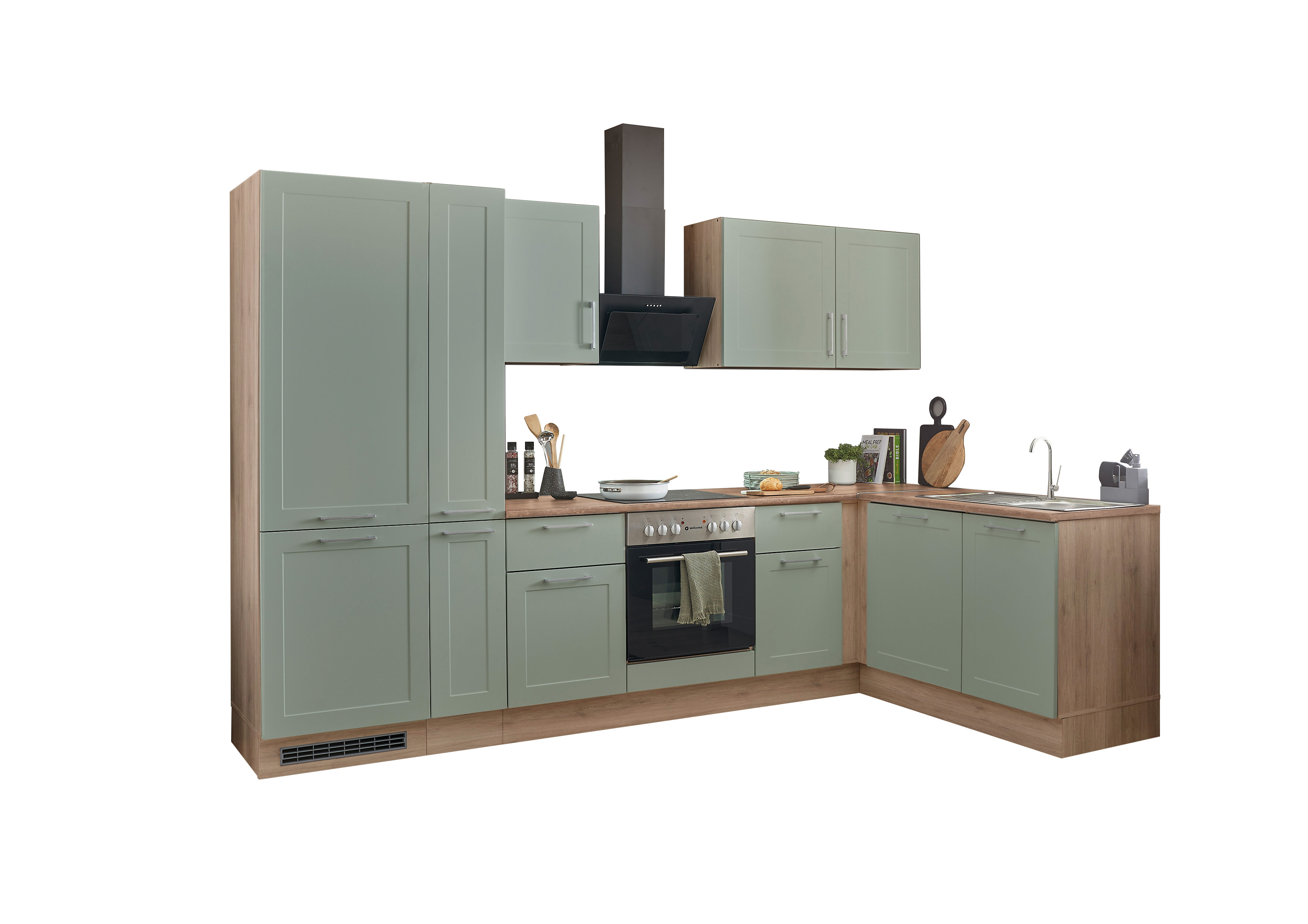 Bloc cuisine avec électroménager HASTINGS (cuisine d'angle-réfrigérateur-armoire coulissante) II Bloc cuisine avec électroménager HASTINGS (cuisine d'angle-réfrigérateur-armoire coulissante) II