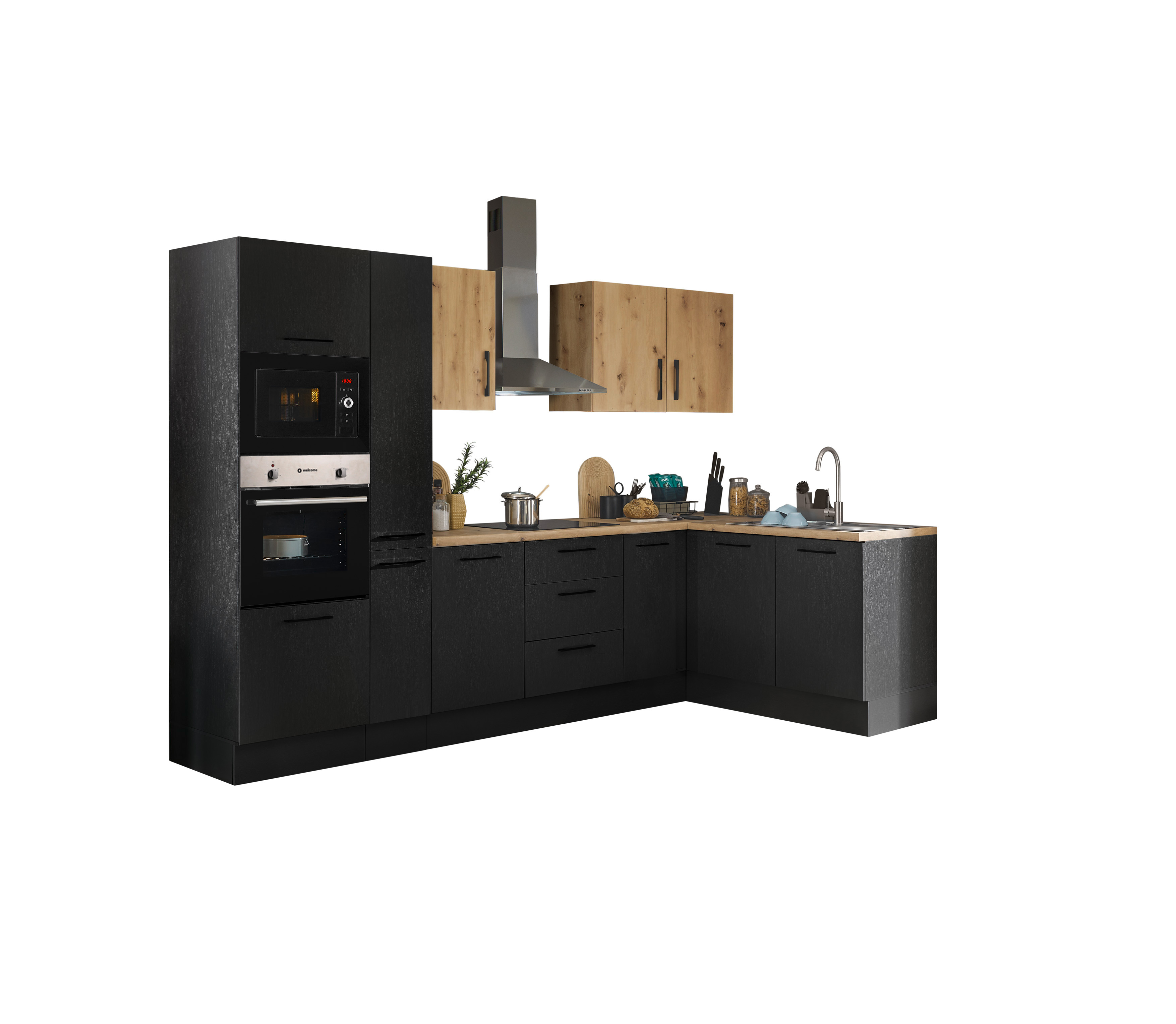 Bloc cuisine avec électroménager CORNWALL (cuisine d'angle-four-micro-ondes-armoire coulissante) III Bloc cuisine avec électroménager CORNWALL (cuisine d'angle-four-micro-ondes-armoire coulissante) III