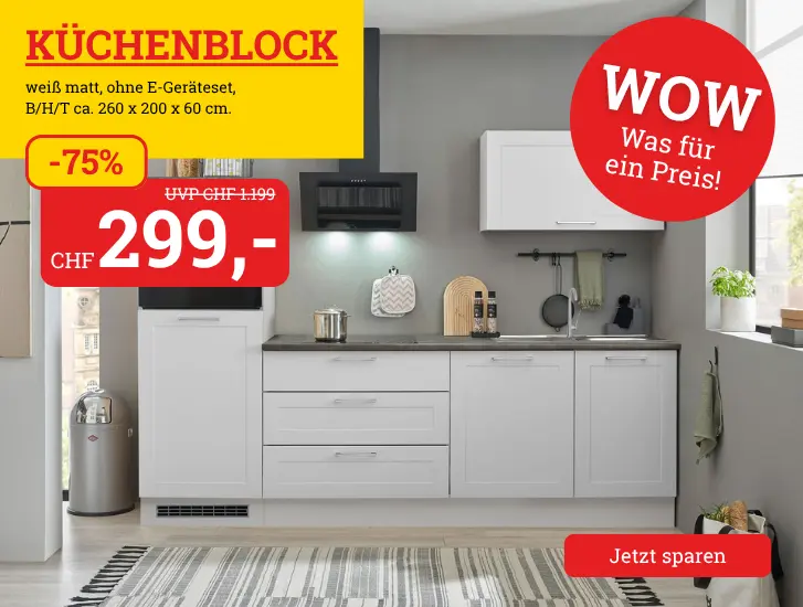 Aus unserer Werbung! Küchenblock (ohne E-Geräte) - jetzt Beratungstermin vereinbaren>