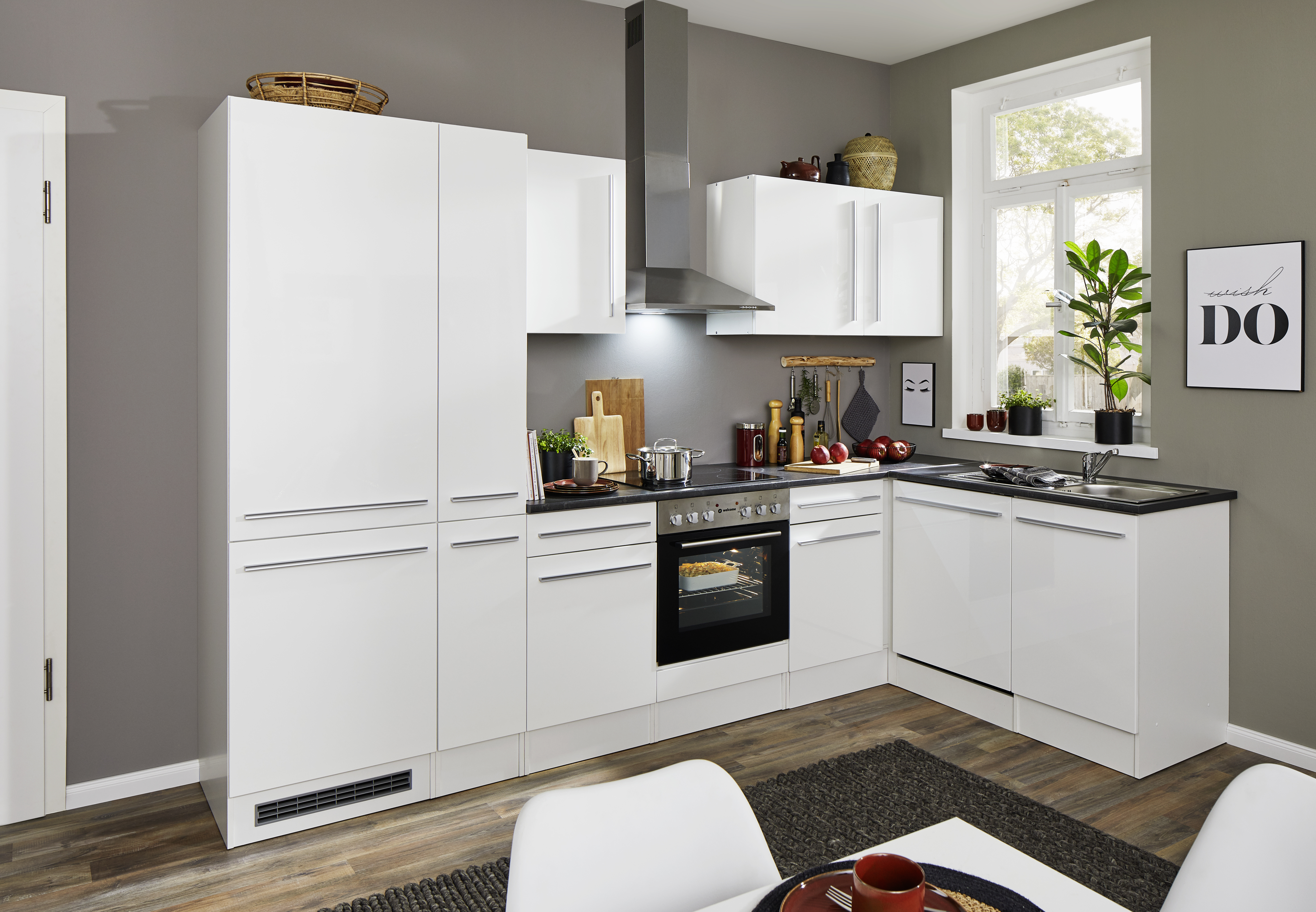 Küchenblock mit E-Geräten JAZZ 8 (Ecke-Kühlschrank-Apotheker) I