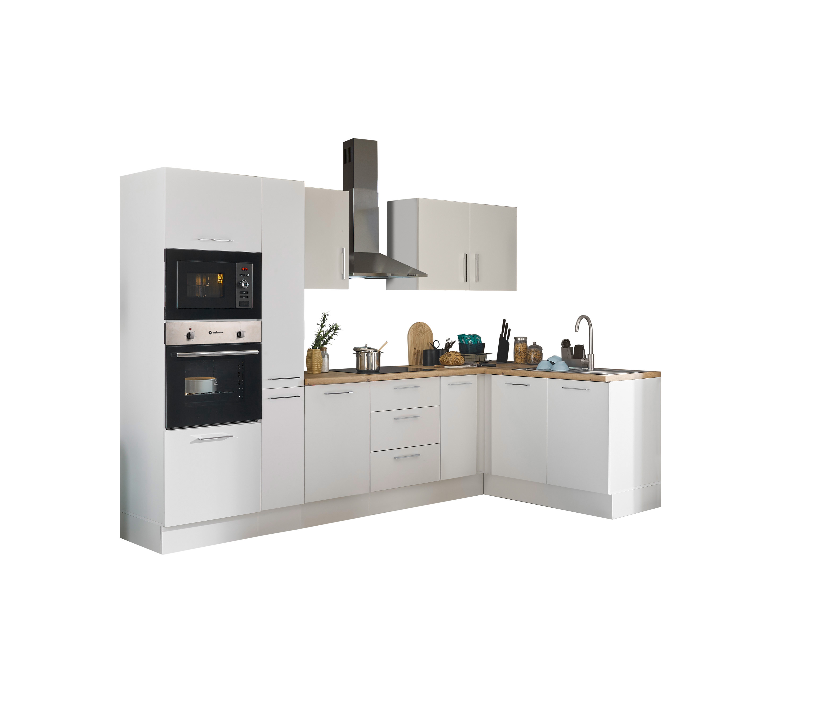 Bloc cuisine avec électroménager CORNWALL (cuisine d'angle-four-micro-ondes-armoire coulissante) I Bloc cuisine avec électroménager CORNWALL (cuisine d'angle-four-micro-ondes-armoire coulissante) I